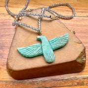 Green Amazonite Soaring Phoenix Bird Pendant Necklace