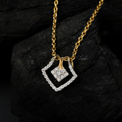 Geometric Square Diamond Charm Pendant Necklace