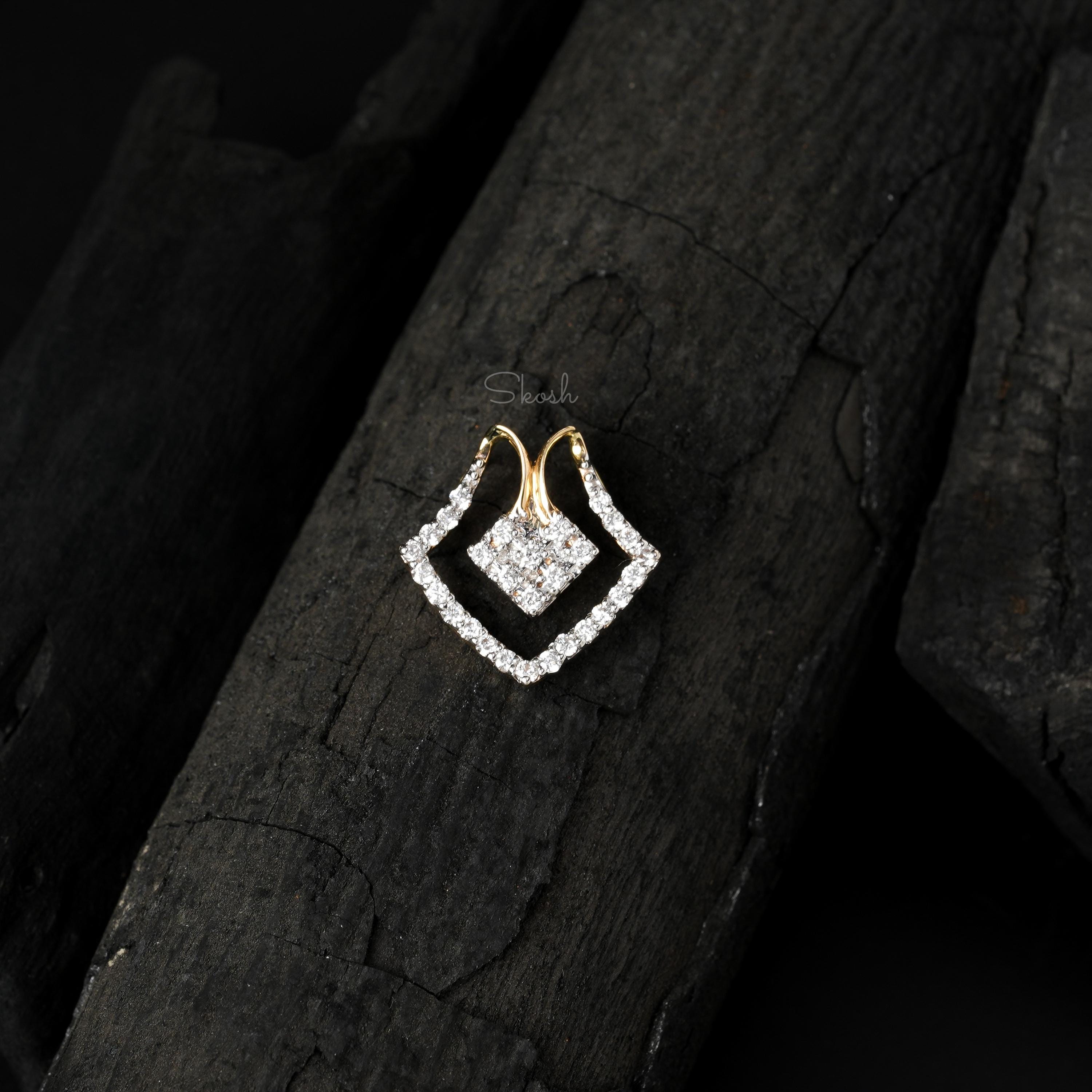 Geometric Square Diamond Charm Pendant Necklace