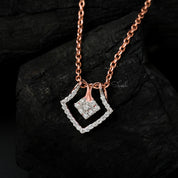 Geometric Square Diamond Charm Pendant Necklace