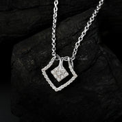 Geometric Square Diamond Charm Pendant Necklace