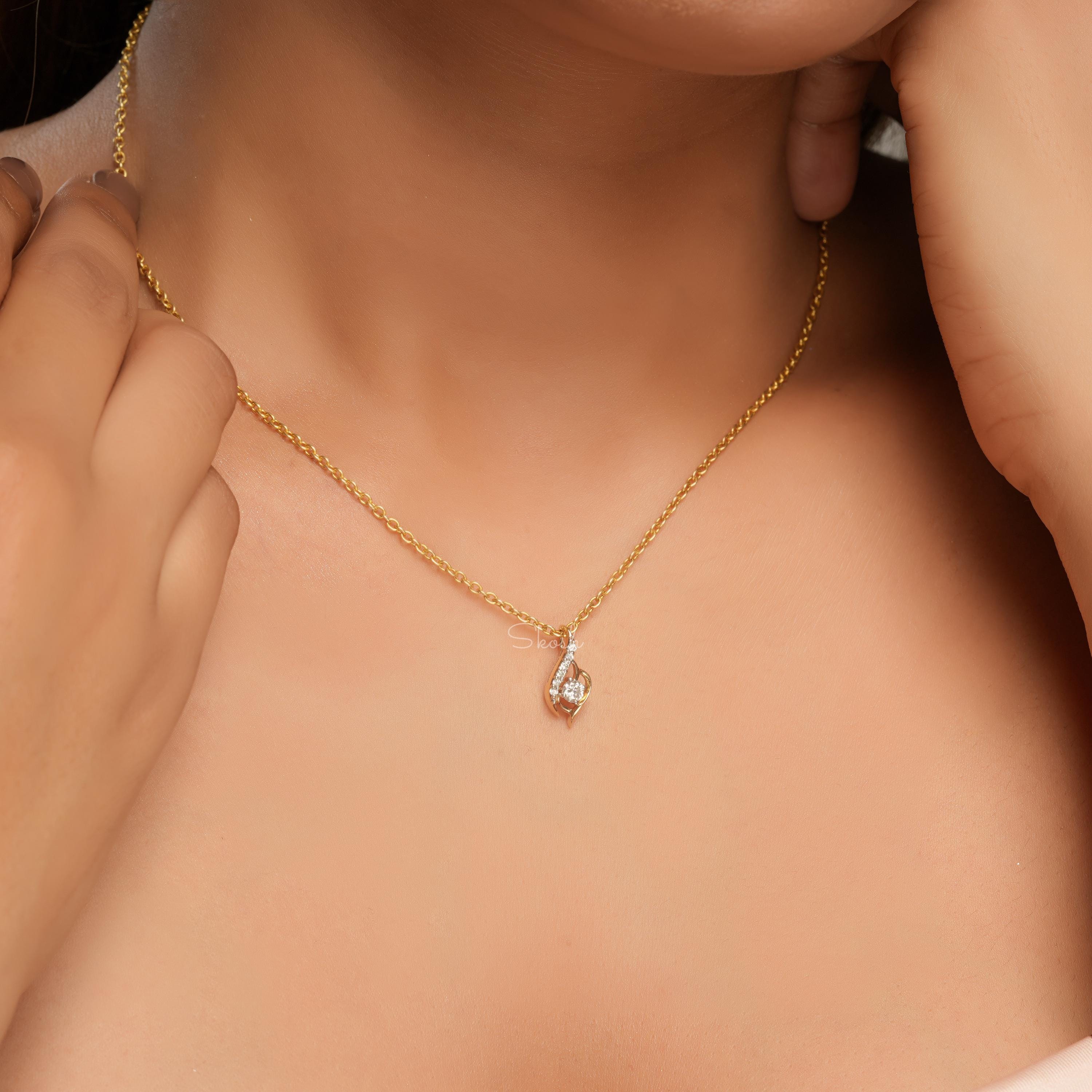 Dainty Solitaire Diamond Charm Pendant Necklace