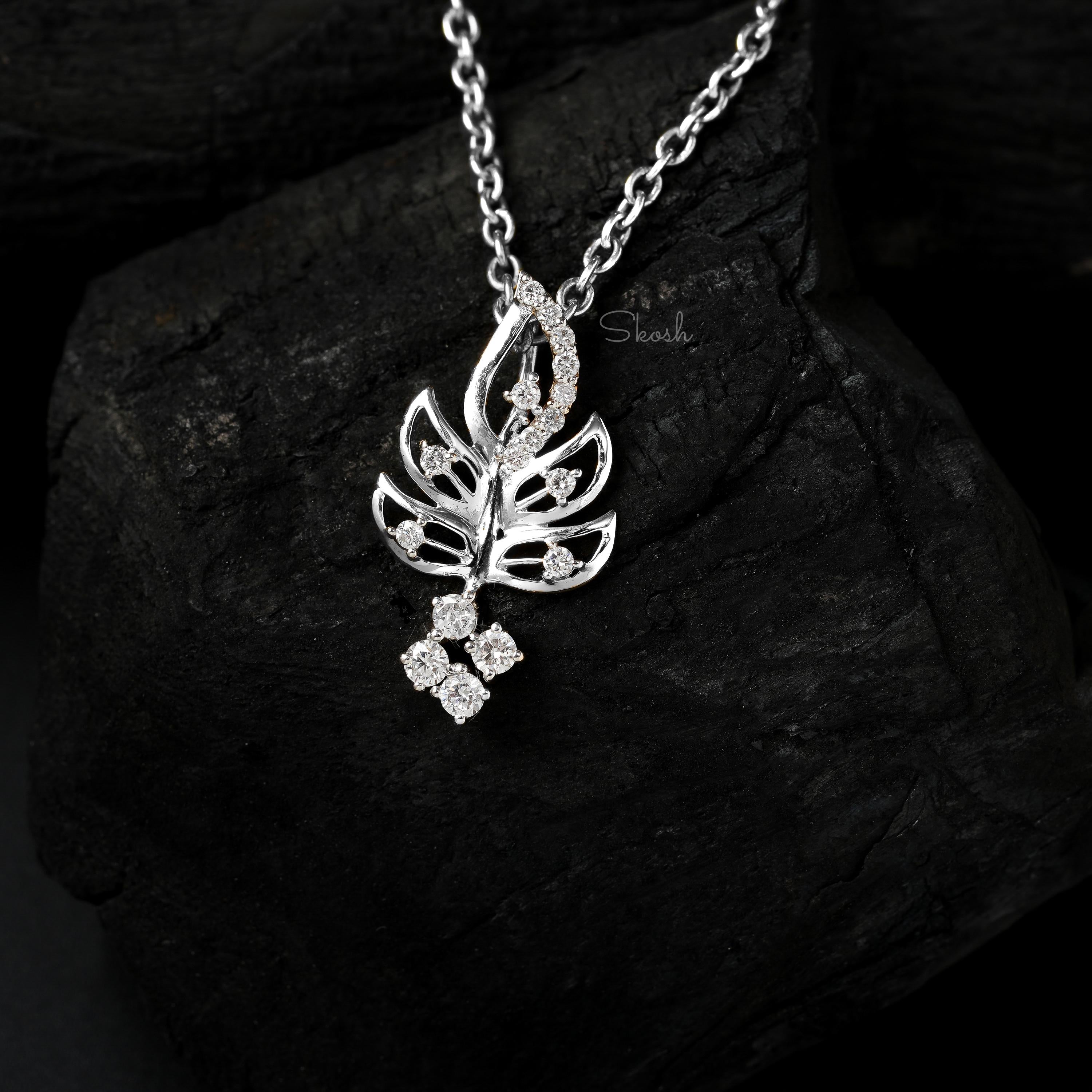 Leaf Branch Diamond Charm Pendant