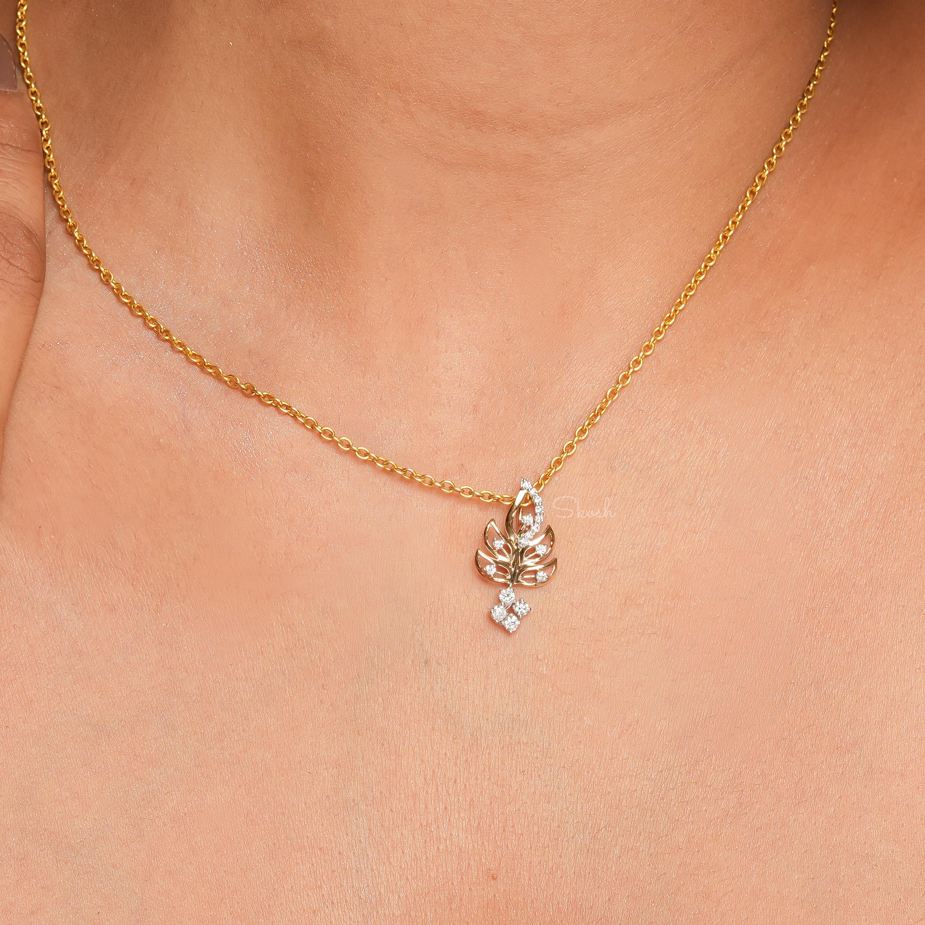 Leaf Branch Diamond Charm Pendant