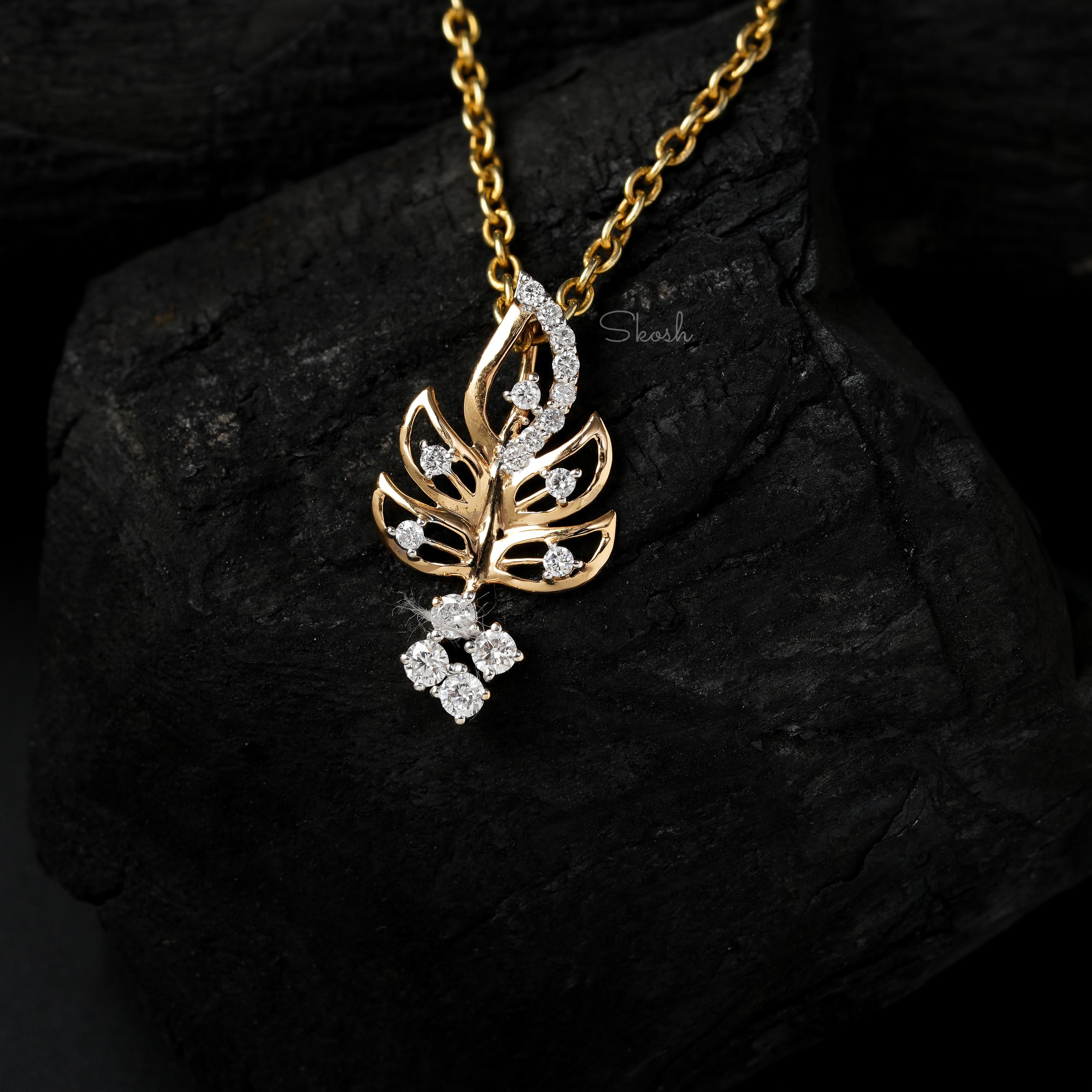 Leaf Branch Diamond Charm Pendant