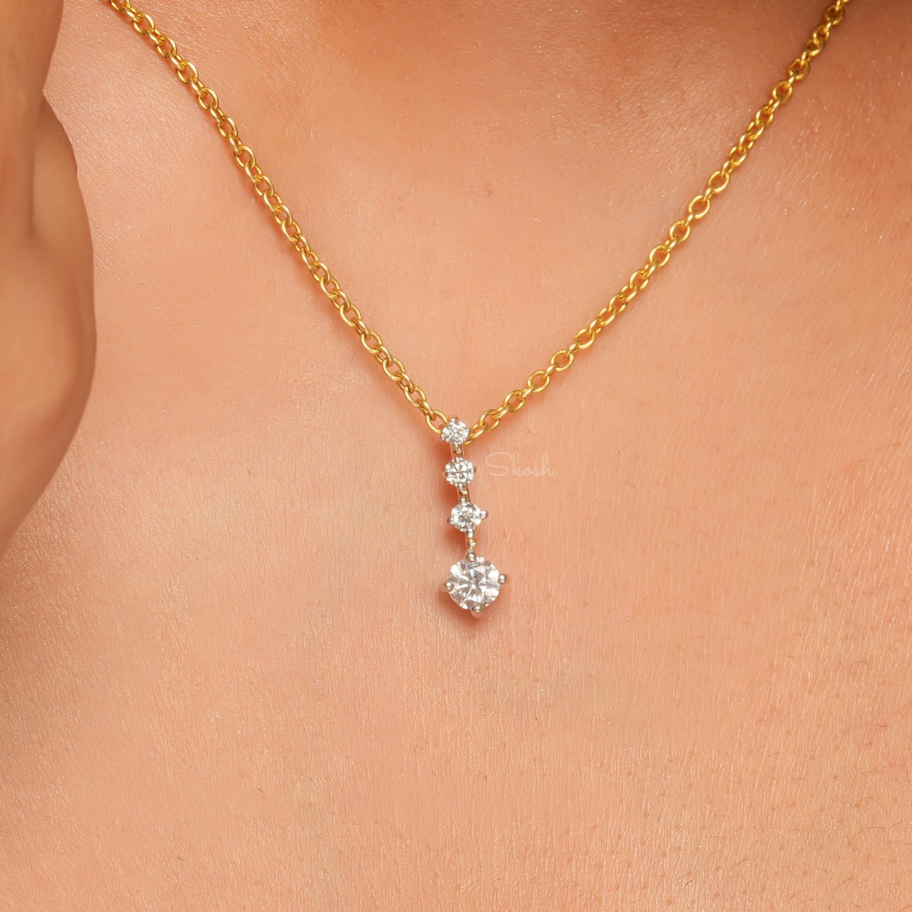 Vertical Line 4 Diamond Charm Pendant