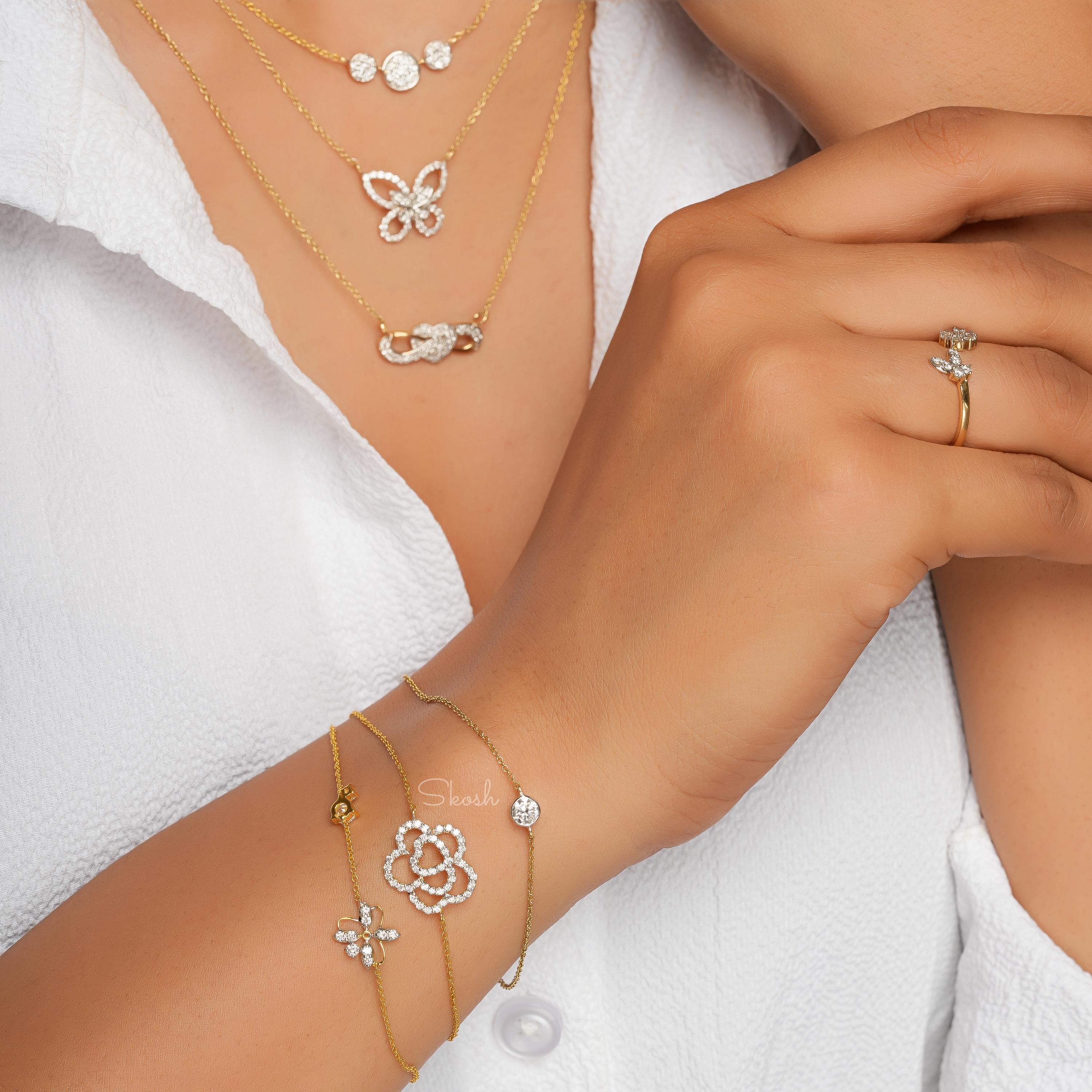 Flower Solitaire Diamond Chain Bracelet