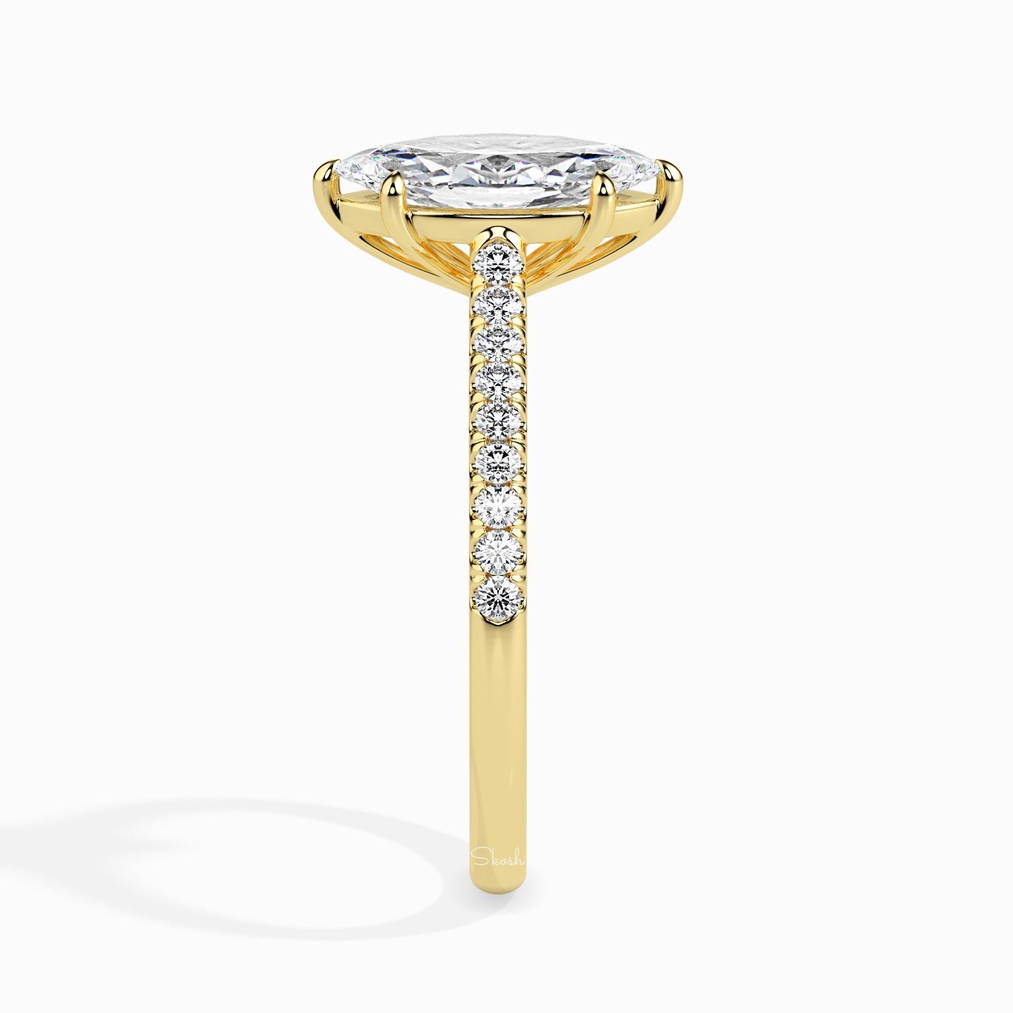 3 Carats Marquise Cut Diamond Engagement Pave Ring