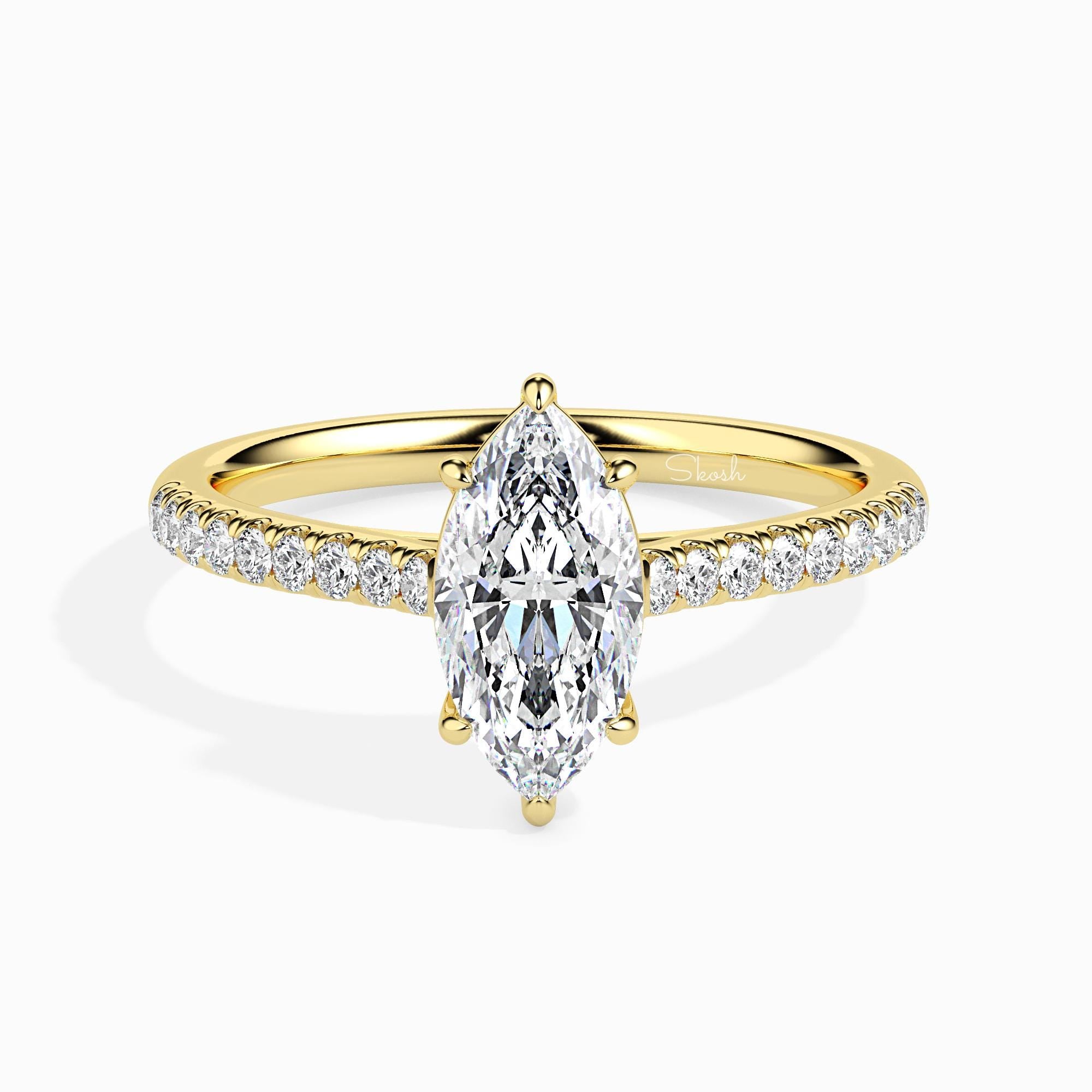 3 Carats Marquise Cut Diamond Engagement Pave Ring