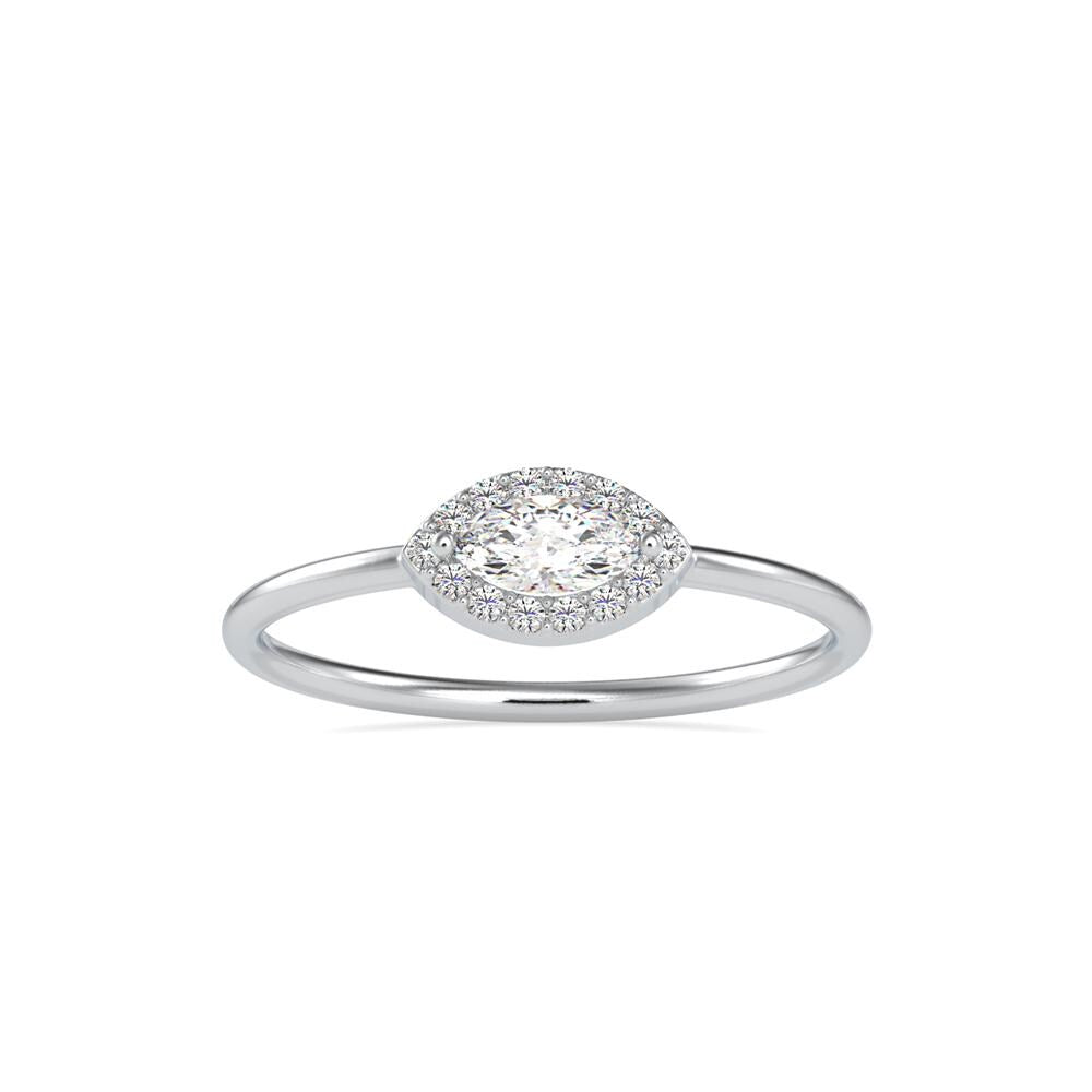 East West Marquise Solitaire Halo Diamond Ring