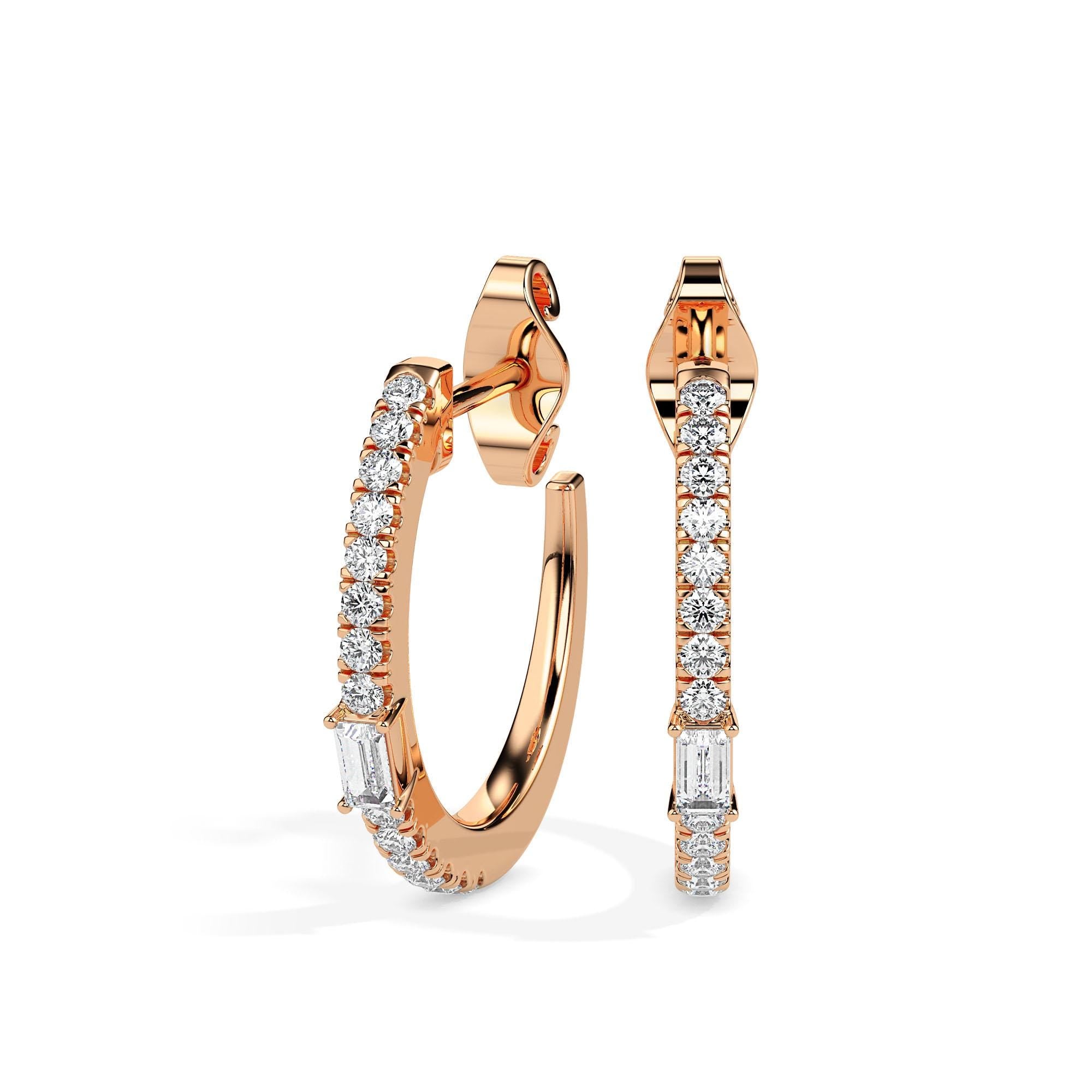 Dainty Baguette Lab Grown Diamonds Small Hoop Bridal Earrings