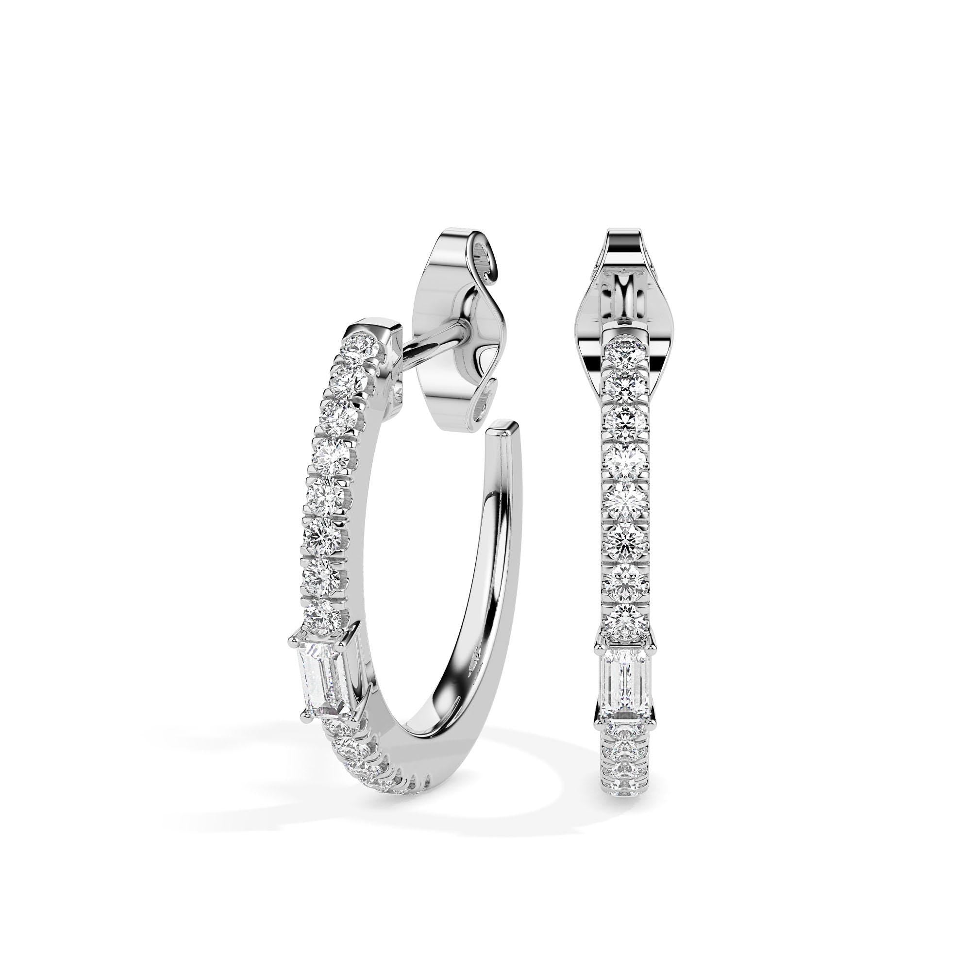 Dainty Baguette Lab Grown Diamonds Small Hoop Bridal Earrings