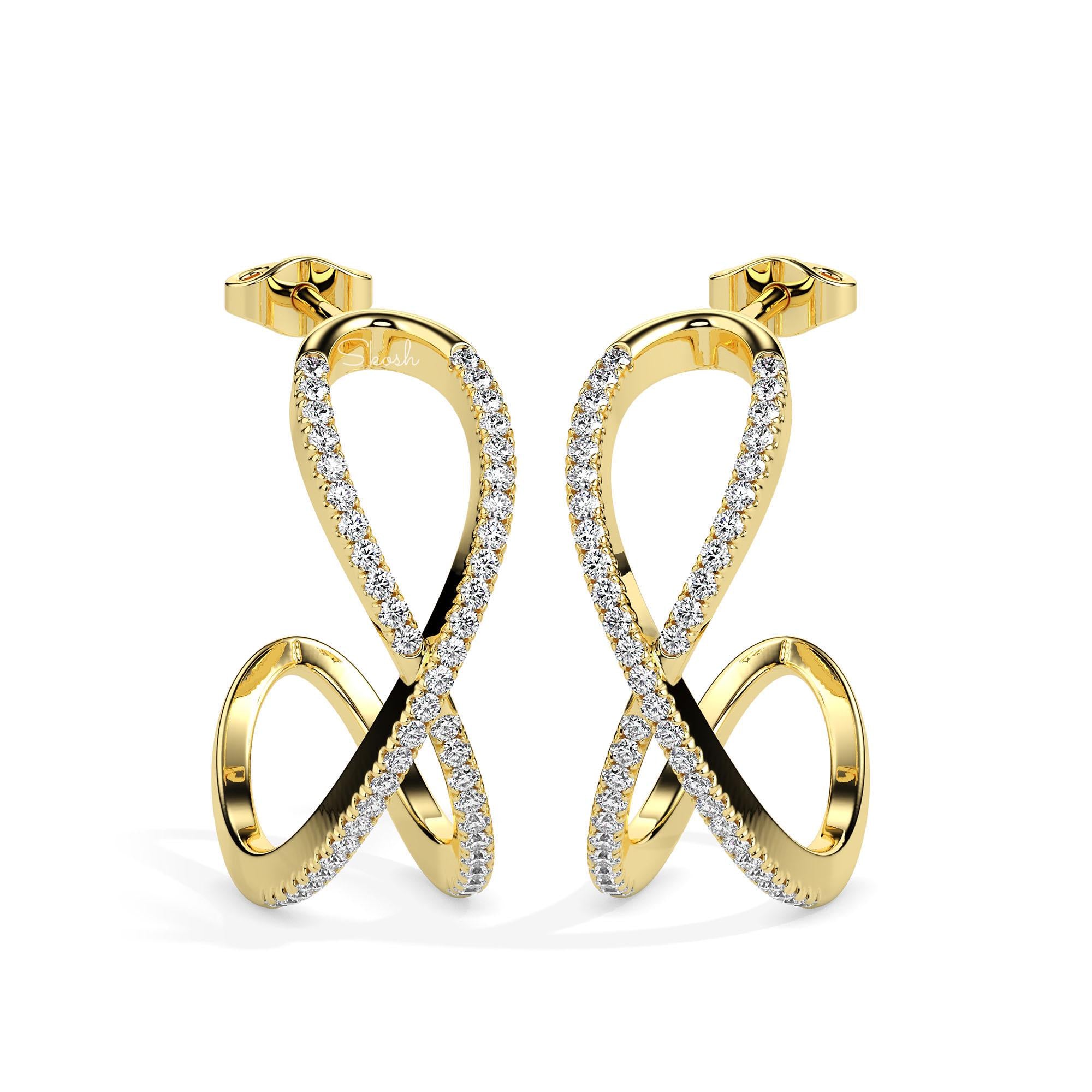 Criss Cross Wedding Diamond Hoop Earrings