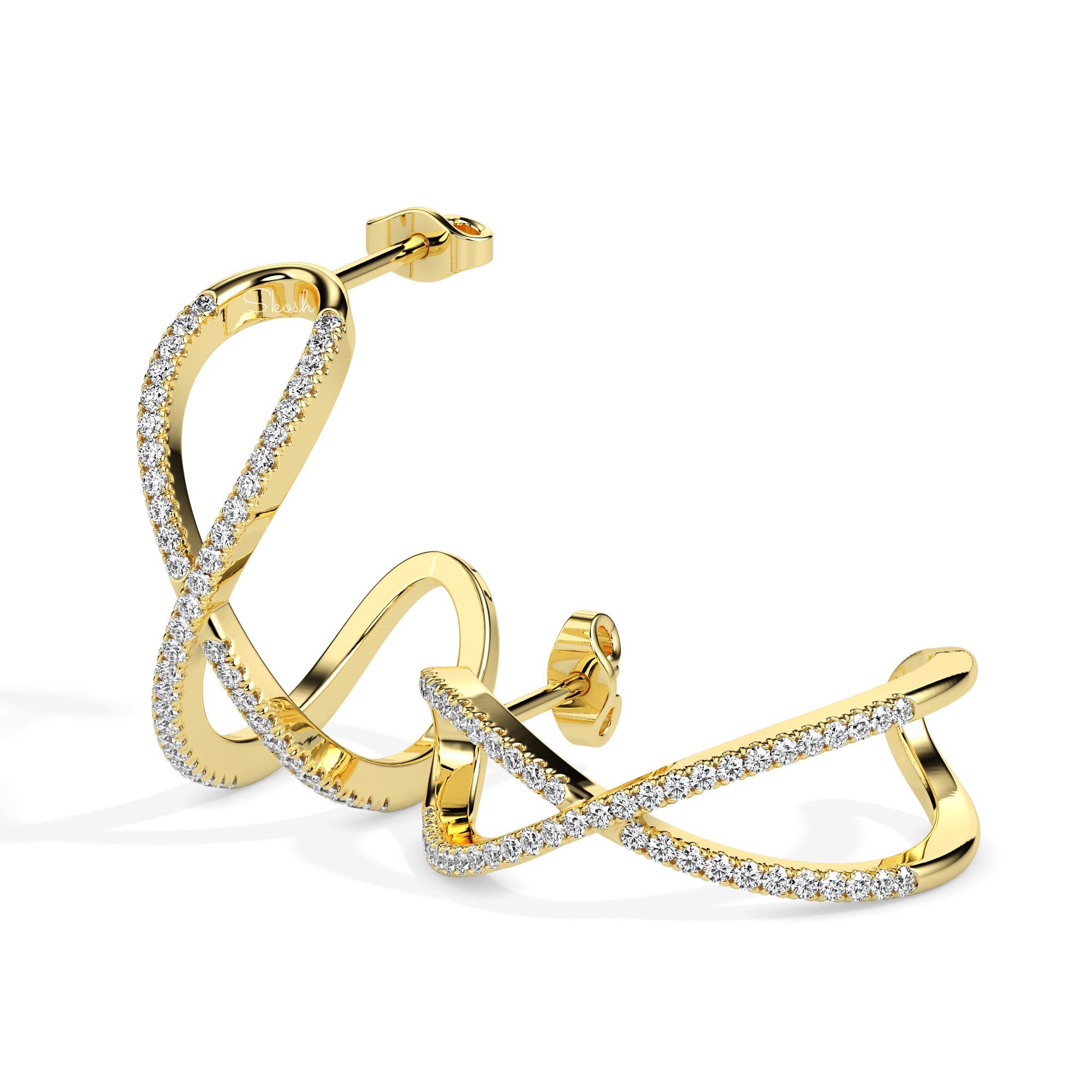 Criss Cross Wedding Diamond Hoop Earrings