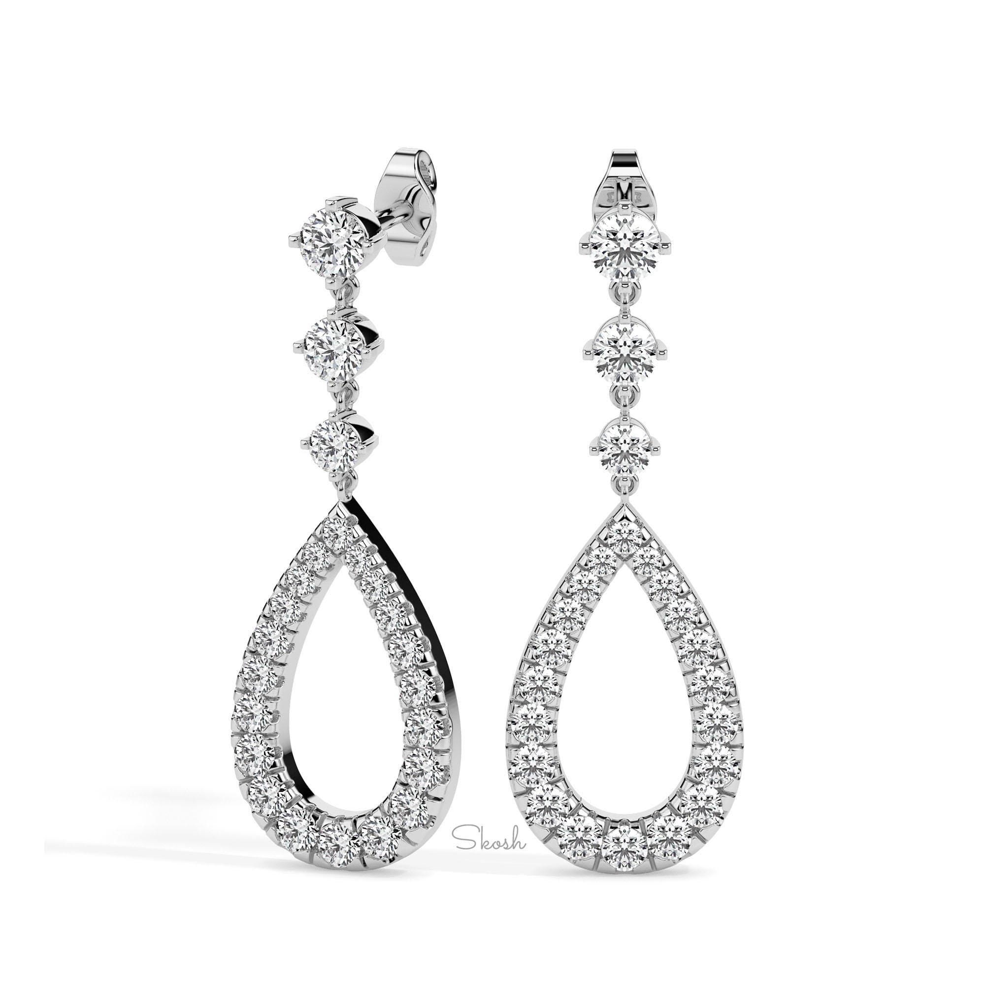 Tear Drop Bridal Diamond Dangle Statement Earrings