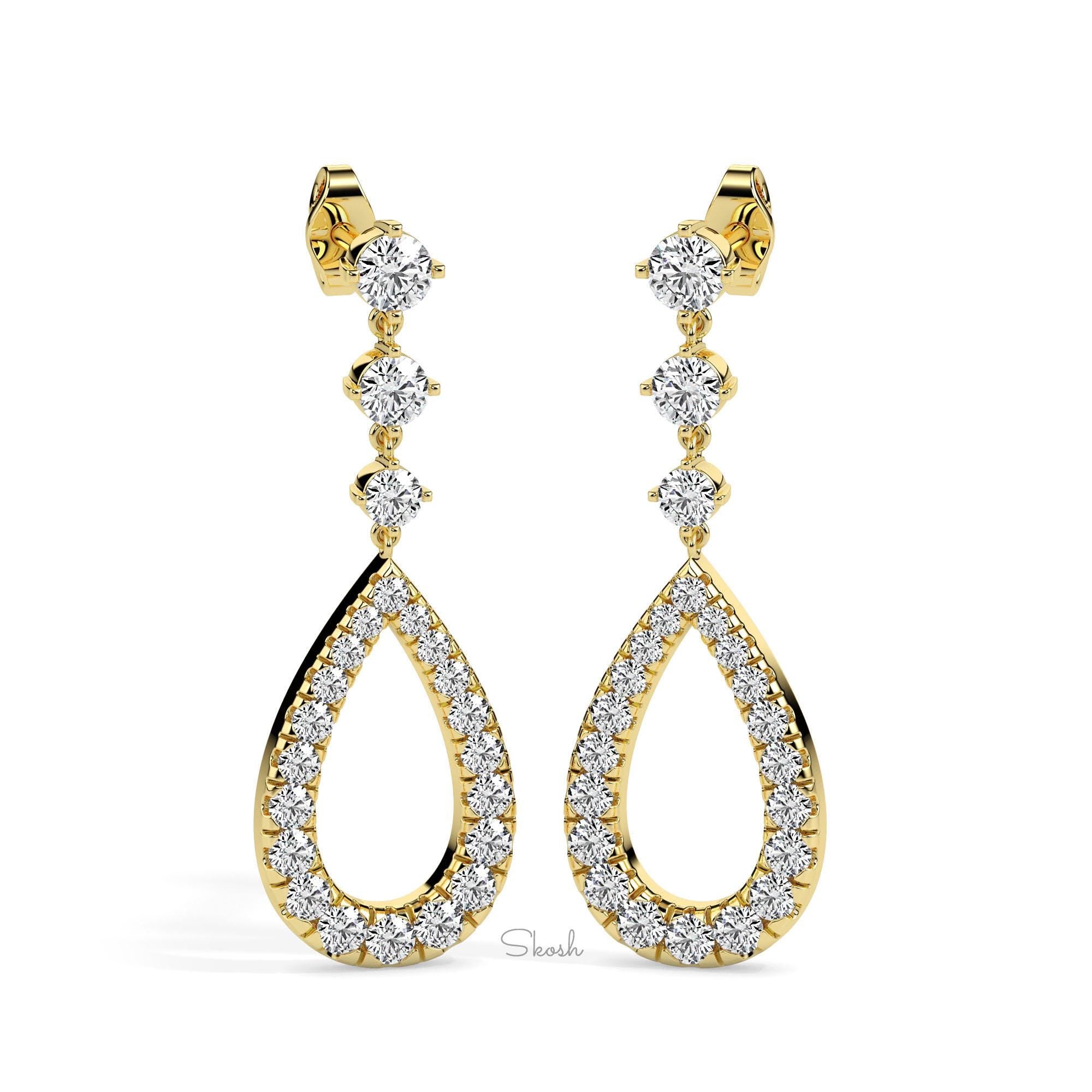 Tear Drop Bridal Diamond Dangle Statement Earrings