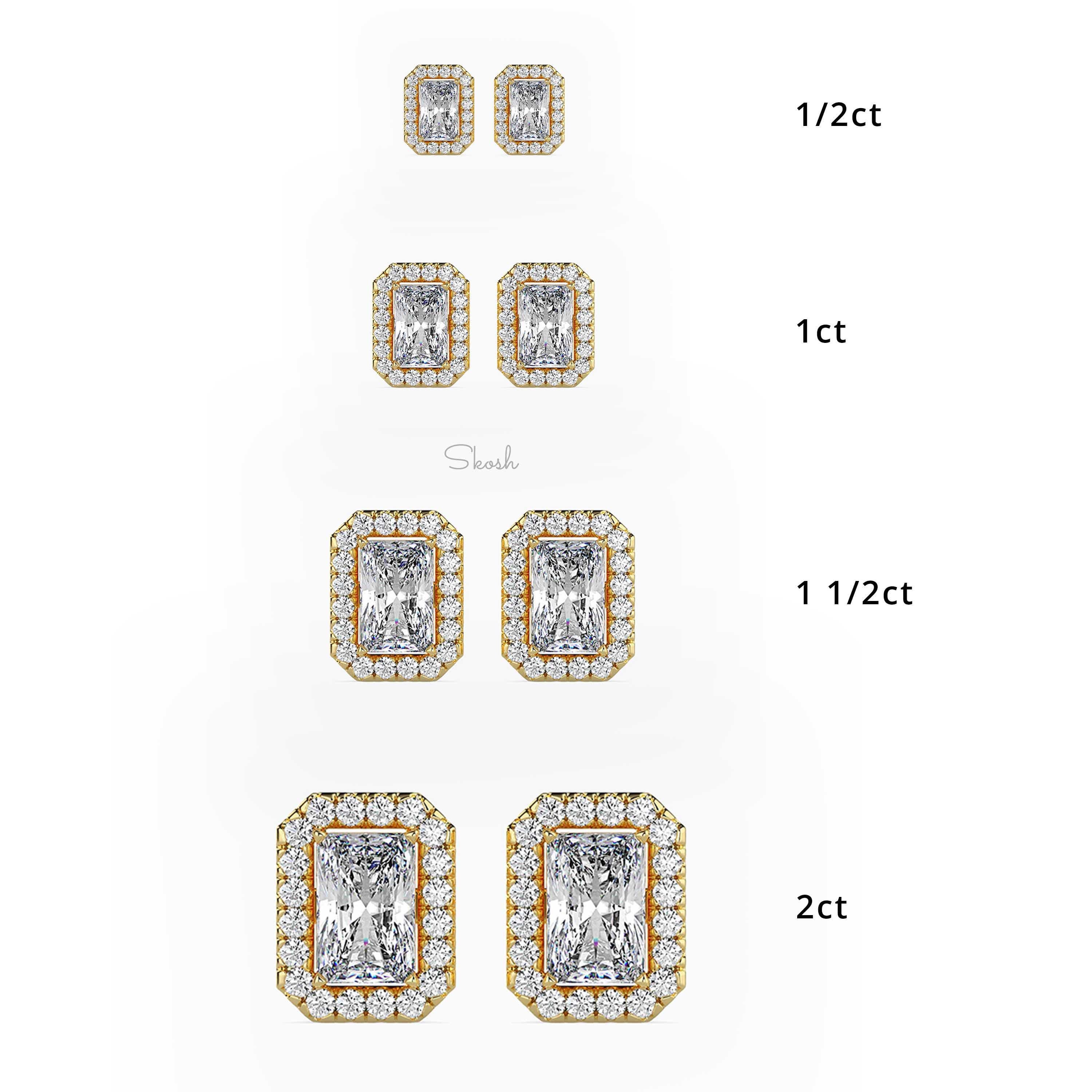 IGI Certified 1-6 Carats Radiant Cut Lab Grown Diamond Halo Solitaire Stud Earrings