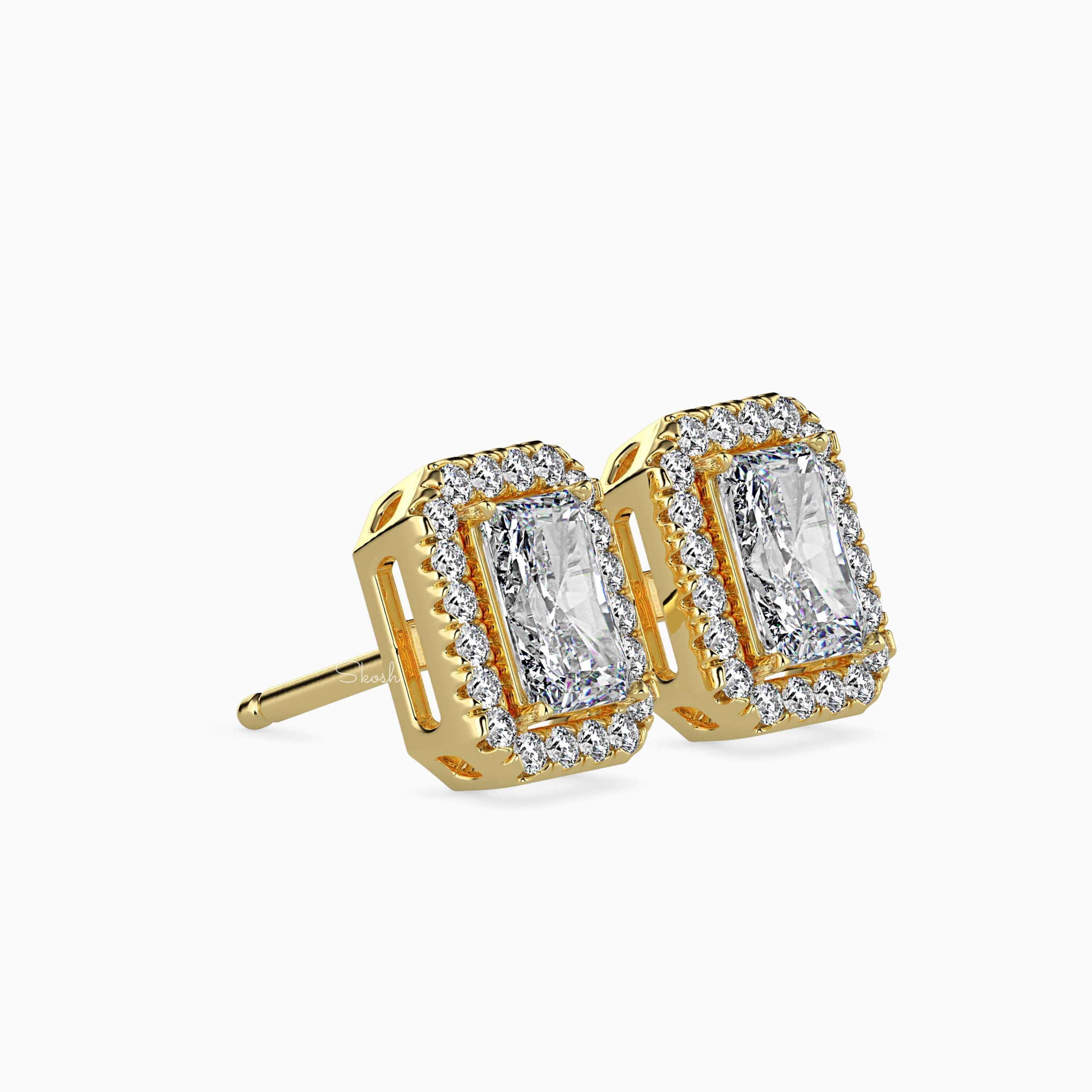 IGI Certified 1-6 Carats Radiant Cut Lab Grown Diamond Halo Solitaire Stud Earrings