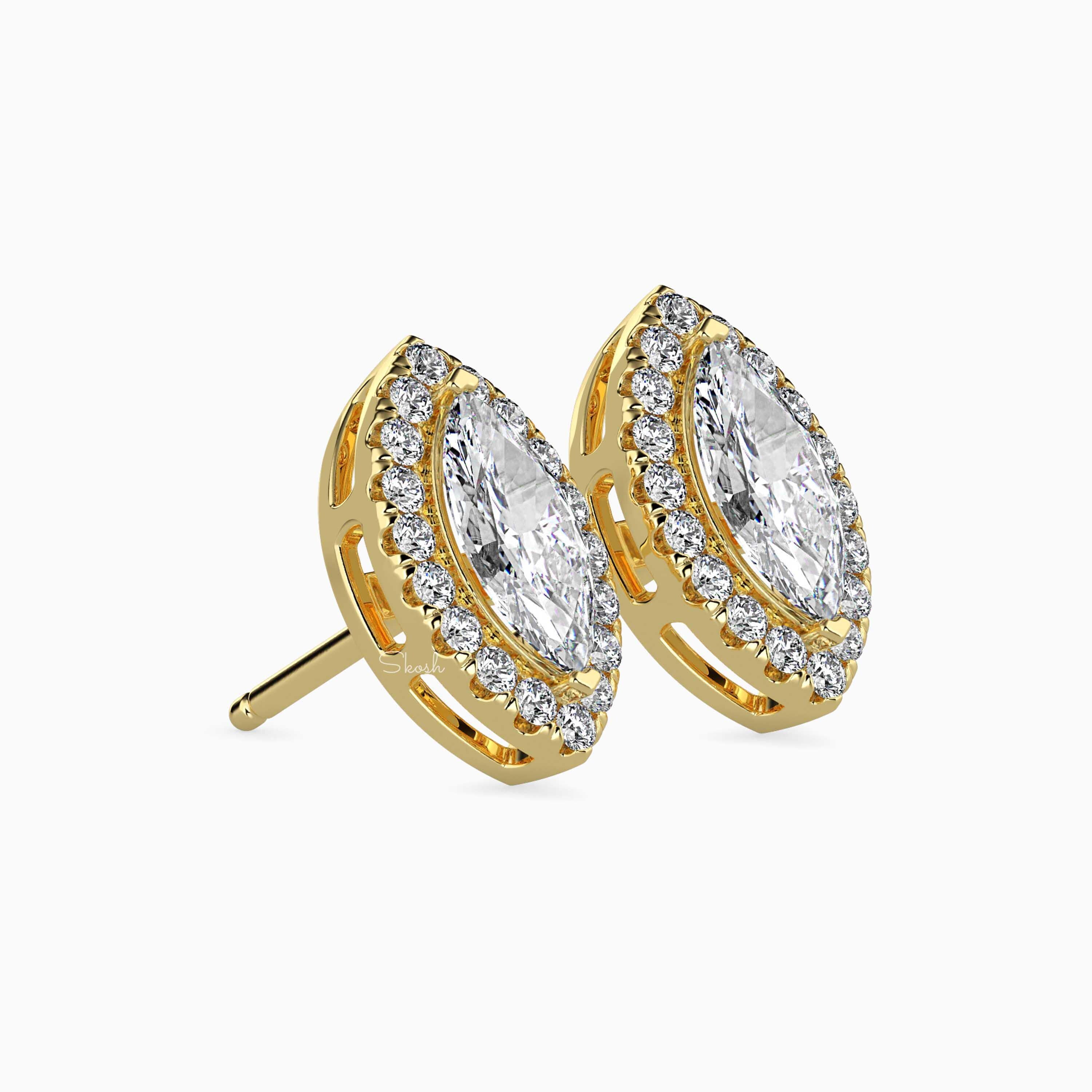 1 - 6 TCW Marquise Shape Lab Grown Diamond Halo Solitaire Stud Earrings