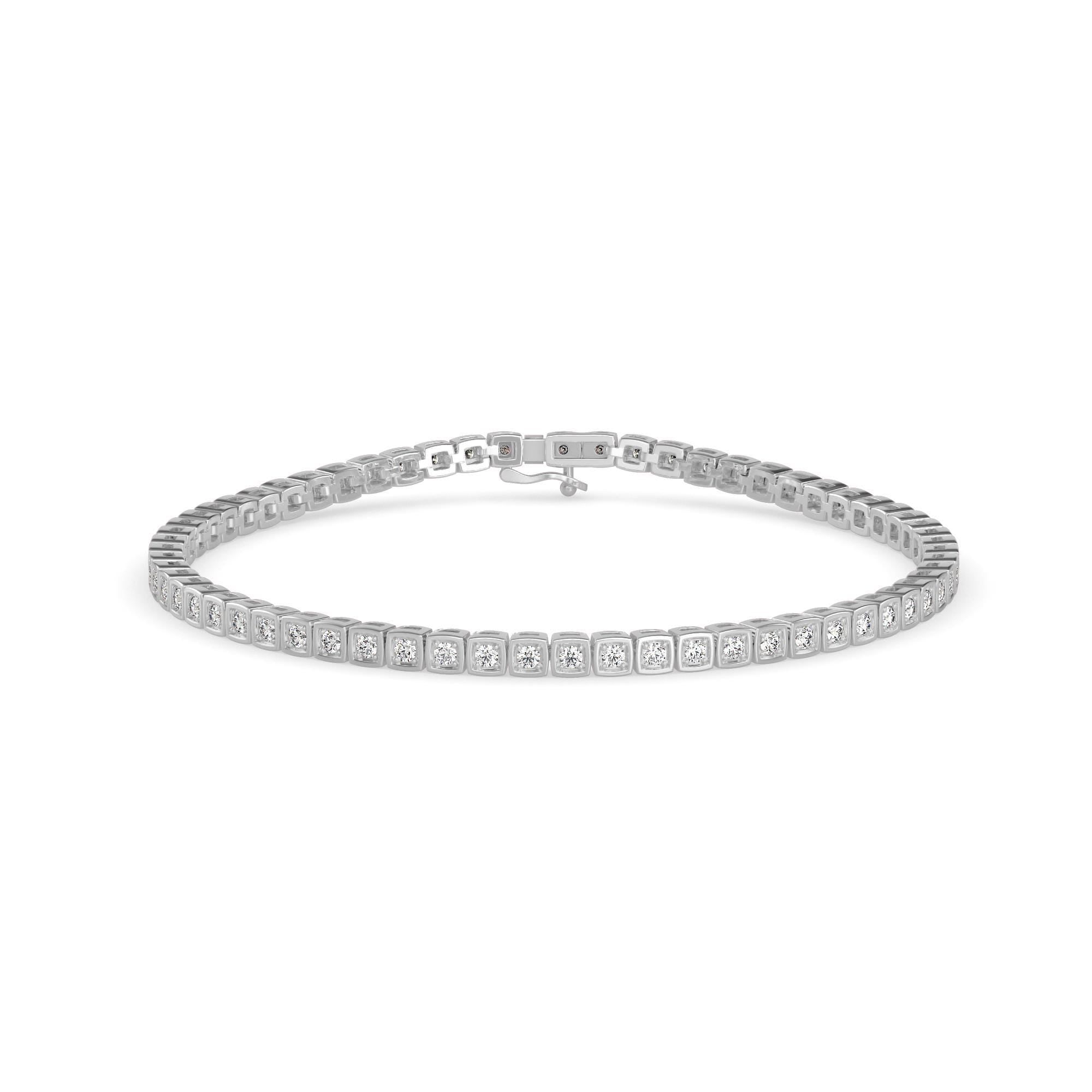Square Bezel Round Cut Lab Grown Diamond Tennis Bracelet