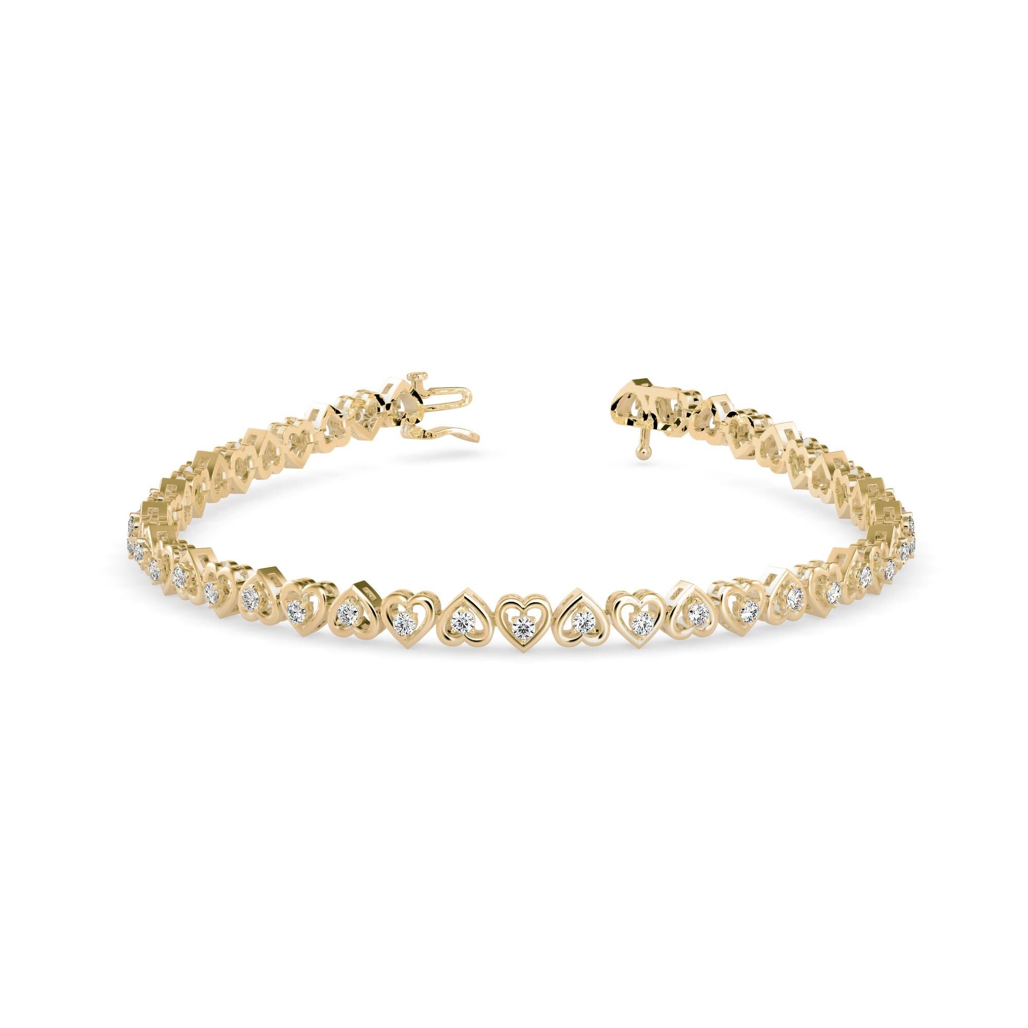 Heart Diamond Tennis Bracelet with Round Cut Lab Grown Diamonds