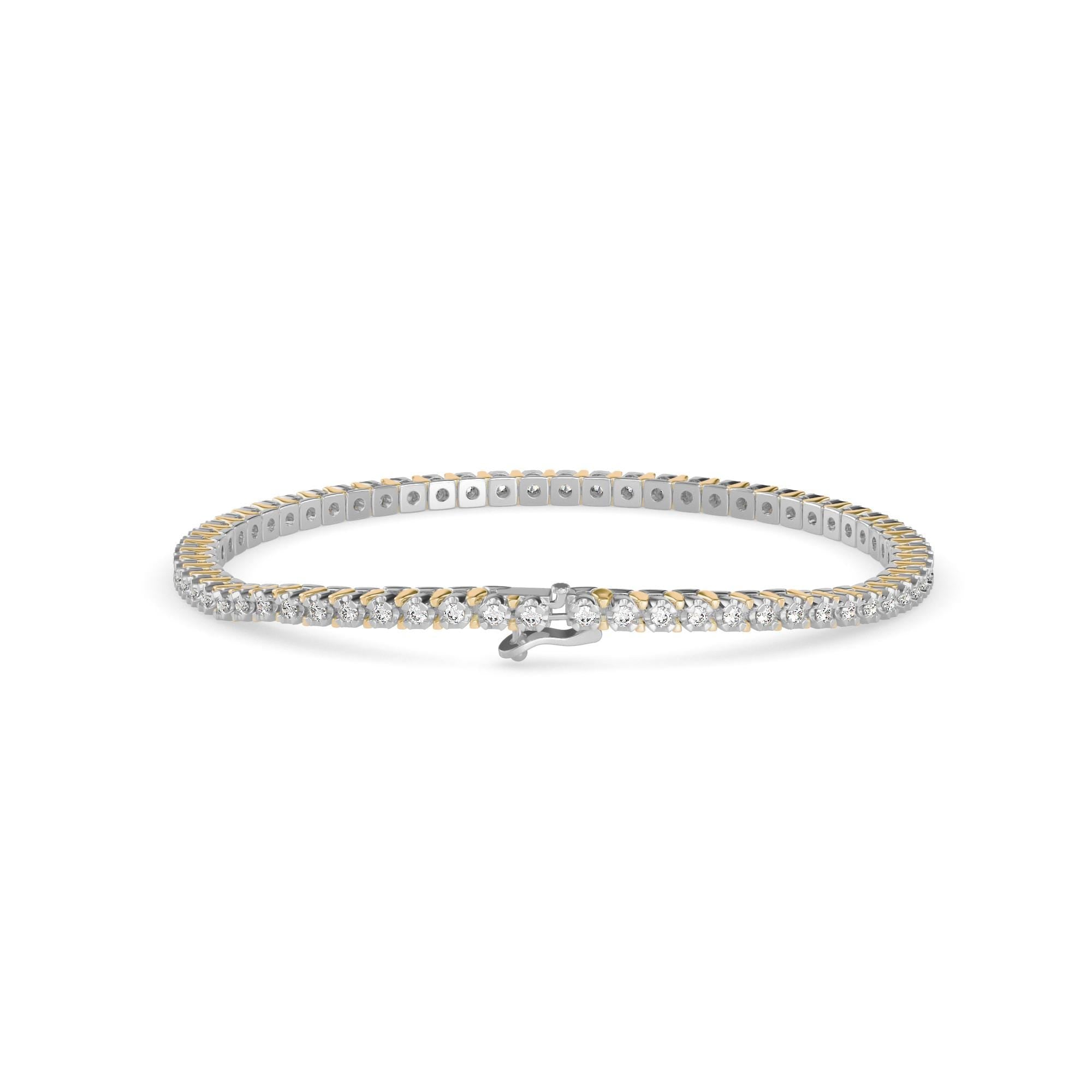 Dual Tone Round Cut Lab Grown Diamond Tennis Bracelet