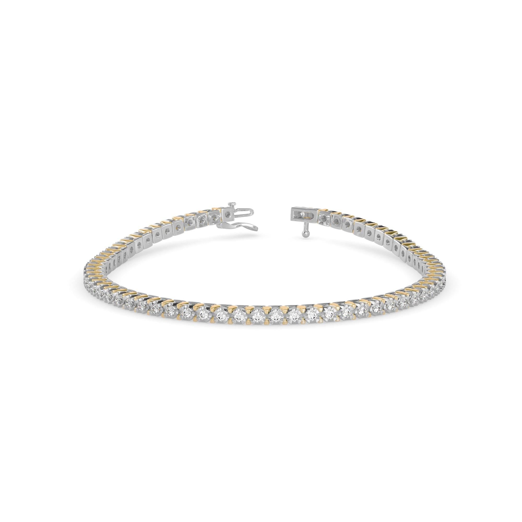 Dual Tone Round Cut Lab Grown Diamond Tennis Bracelet
