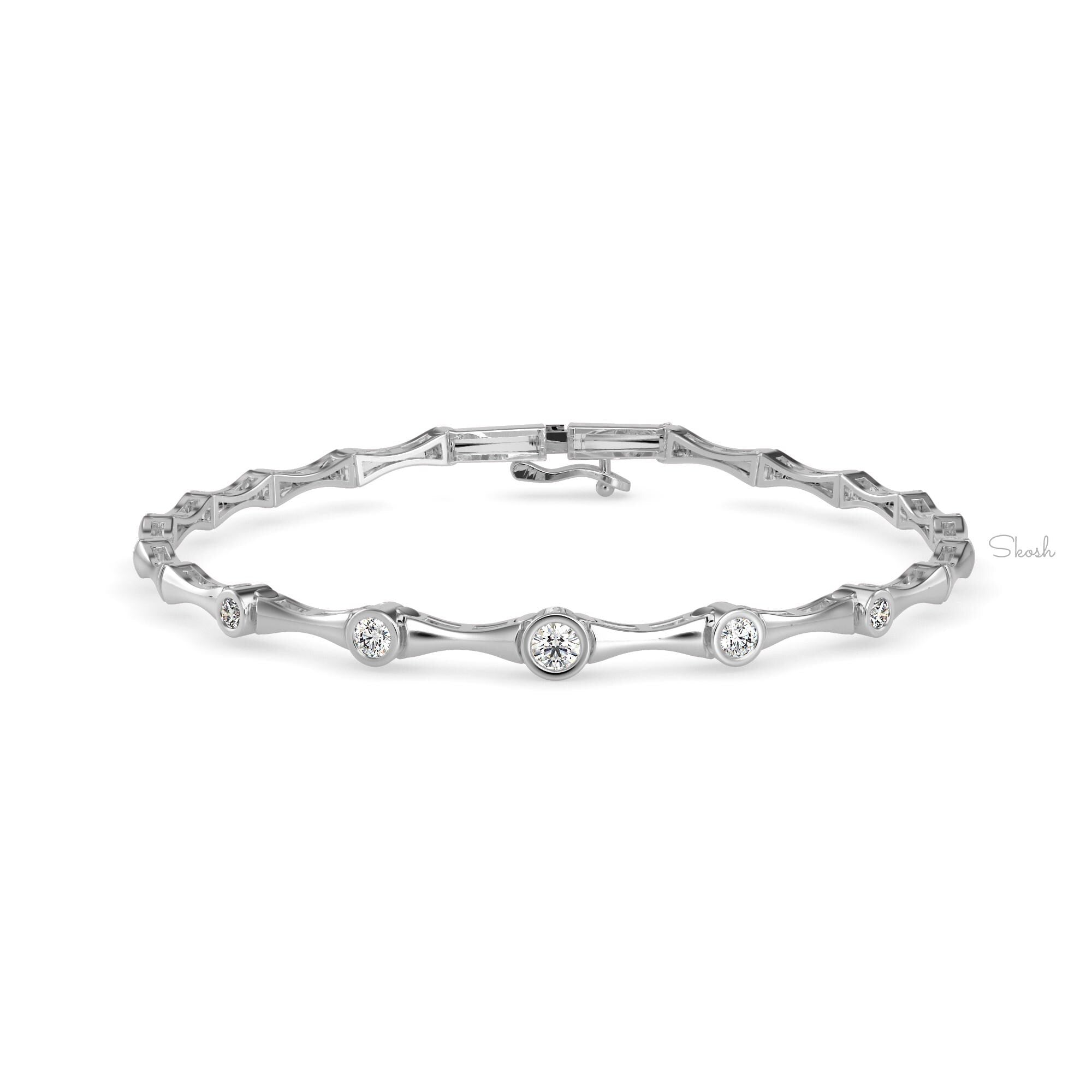 Round Cut Bamboo Solitaire Diamond Tennis Bracelet