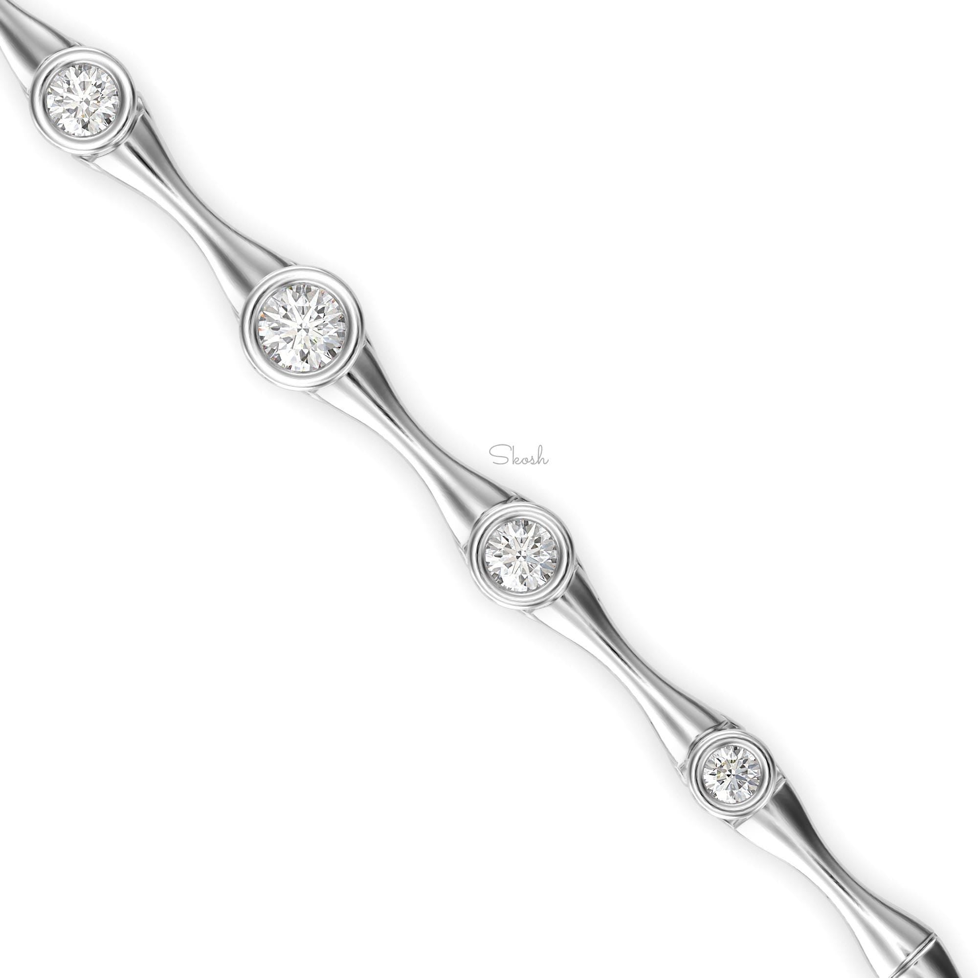 Round Cut Bamboo Solitaire Diamond Tennis Bracelet