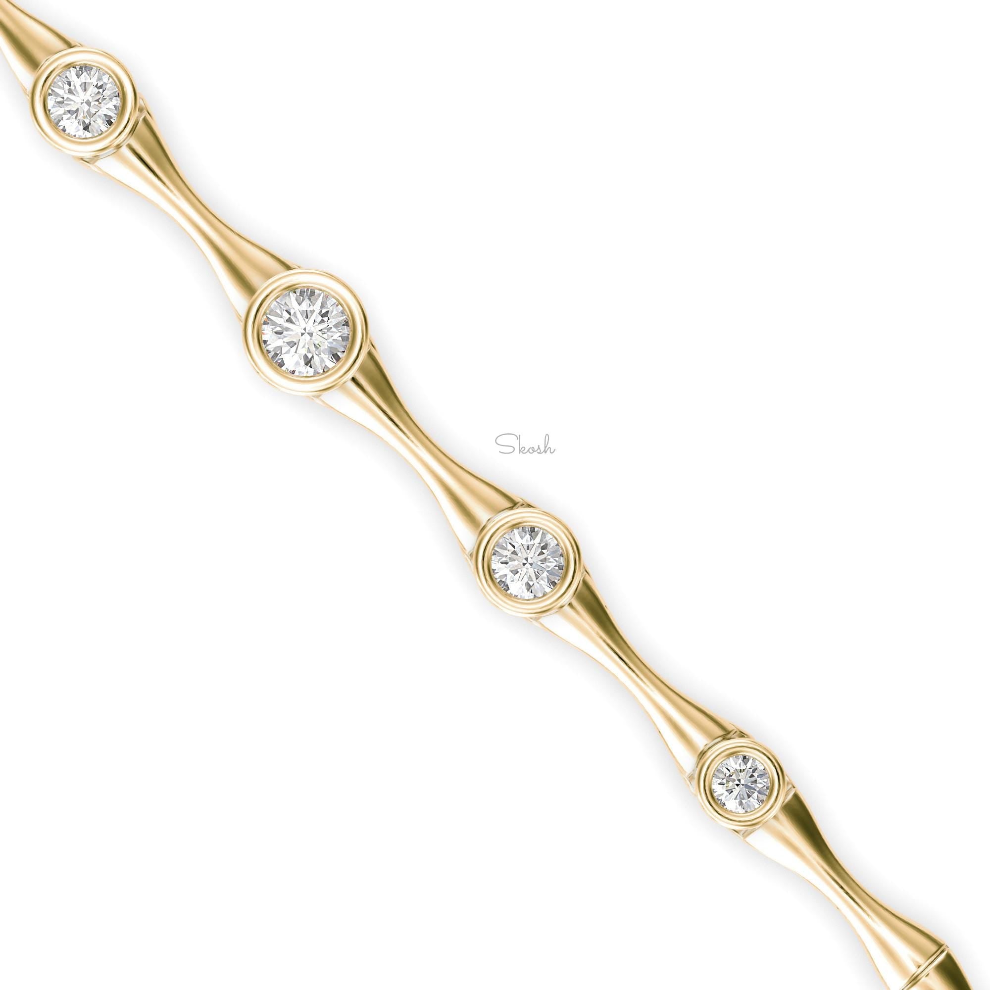 Round Cut Bamboo Solitaire Diamond Tennis Bracelet