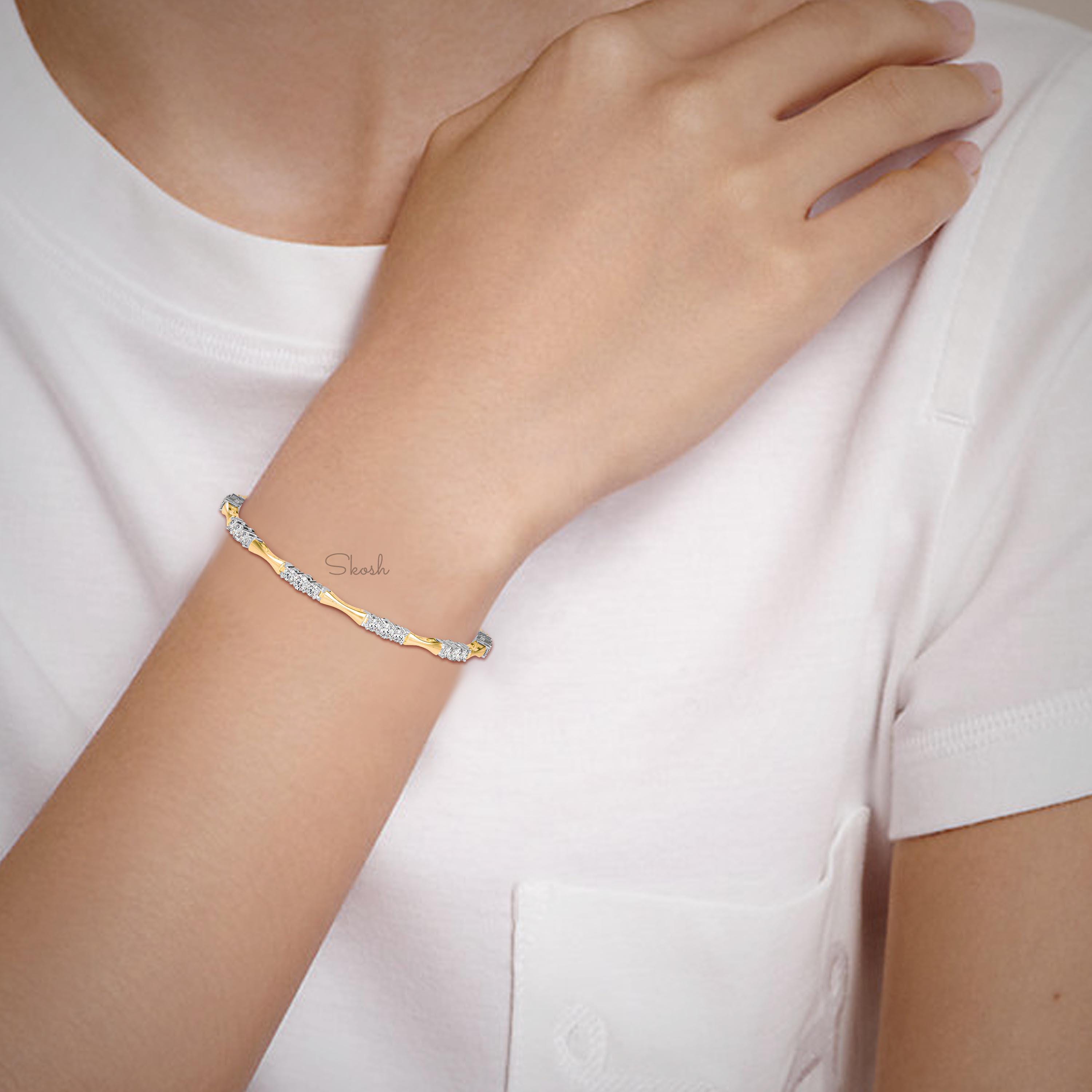 Bamboo Round Cut Lab Grown Diamond Tennis Bracelet