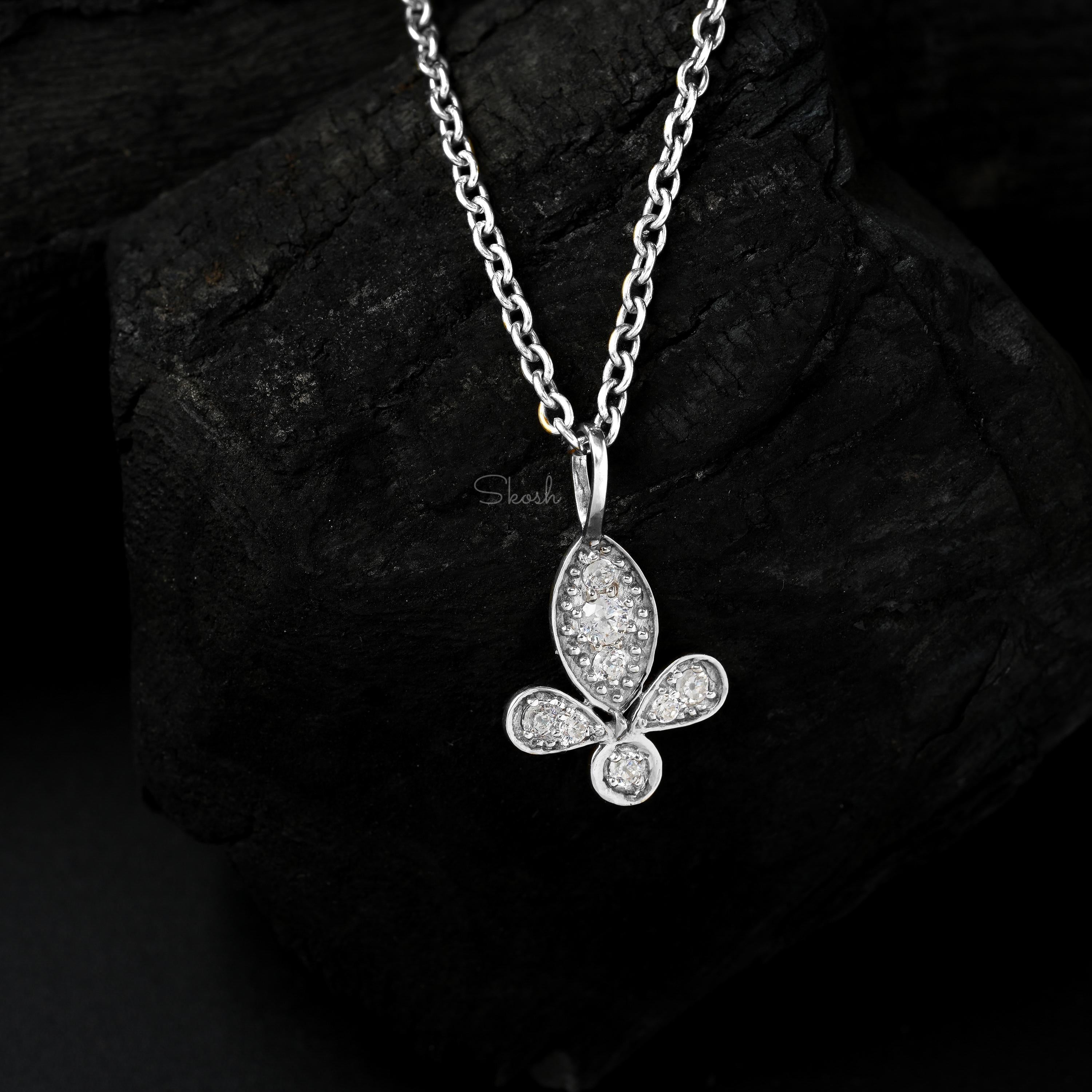 Lotus Inspired Diamond Charm Pendant Necklace