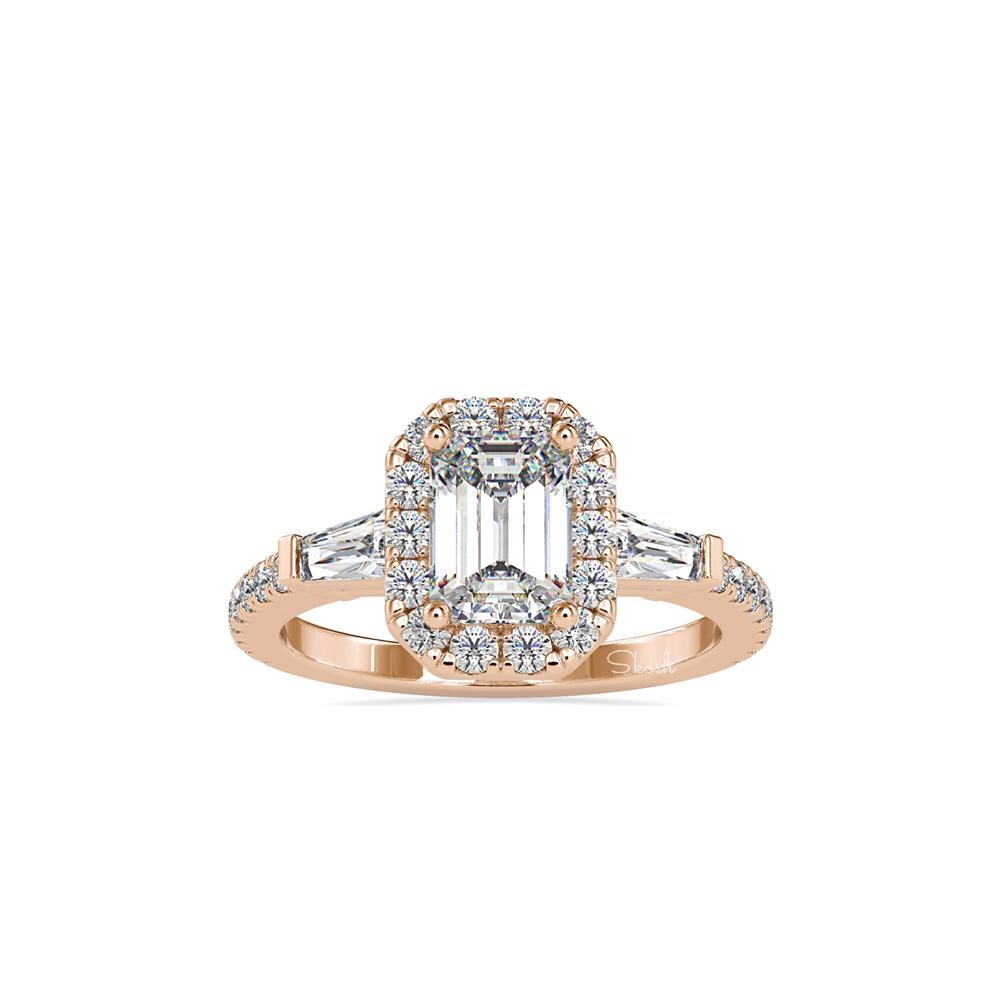 1.25 Carat Emerald Cut Engagement Halo Solitaire Ring