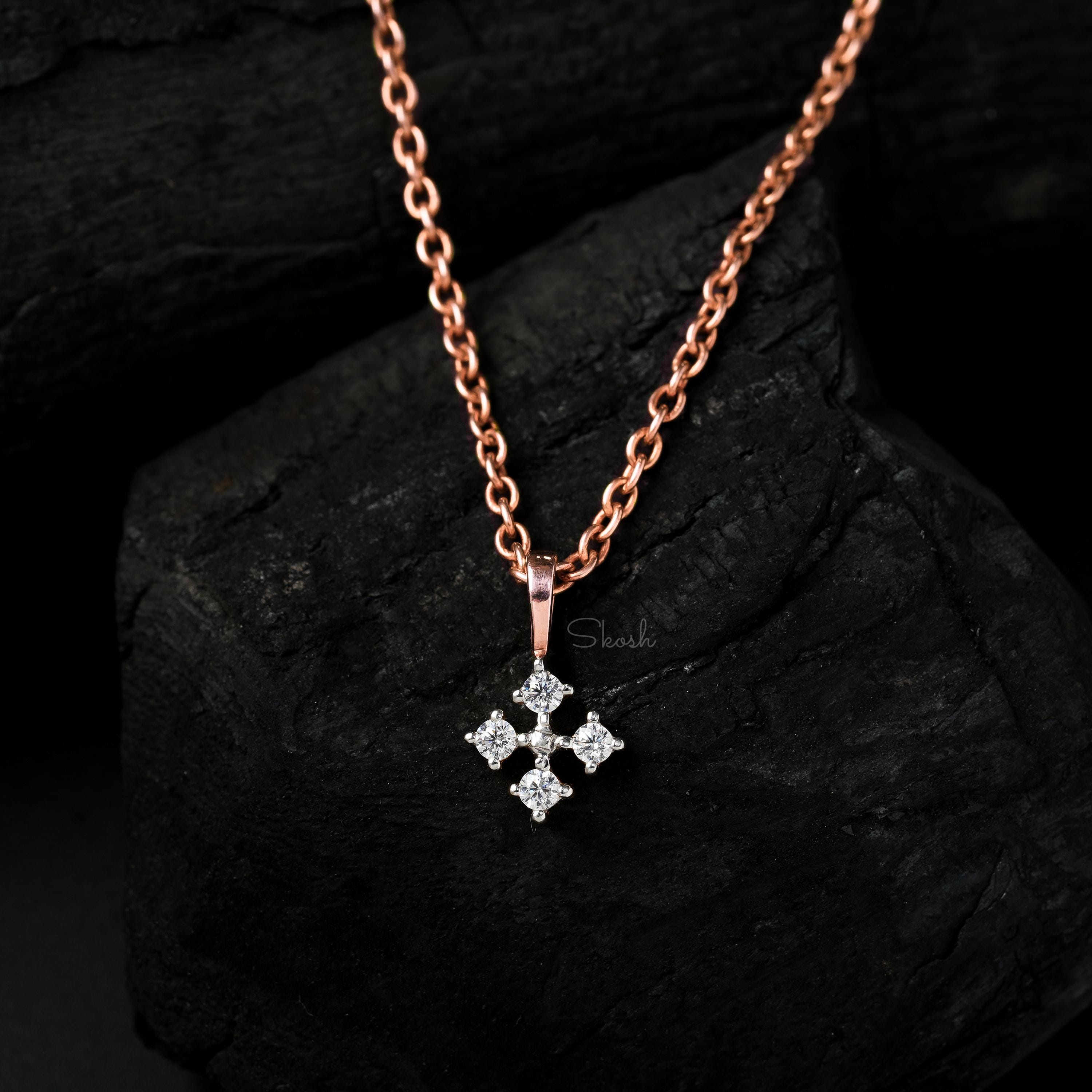 Four Pointer Diamond Charm Pendant Necklace