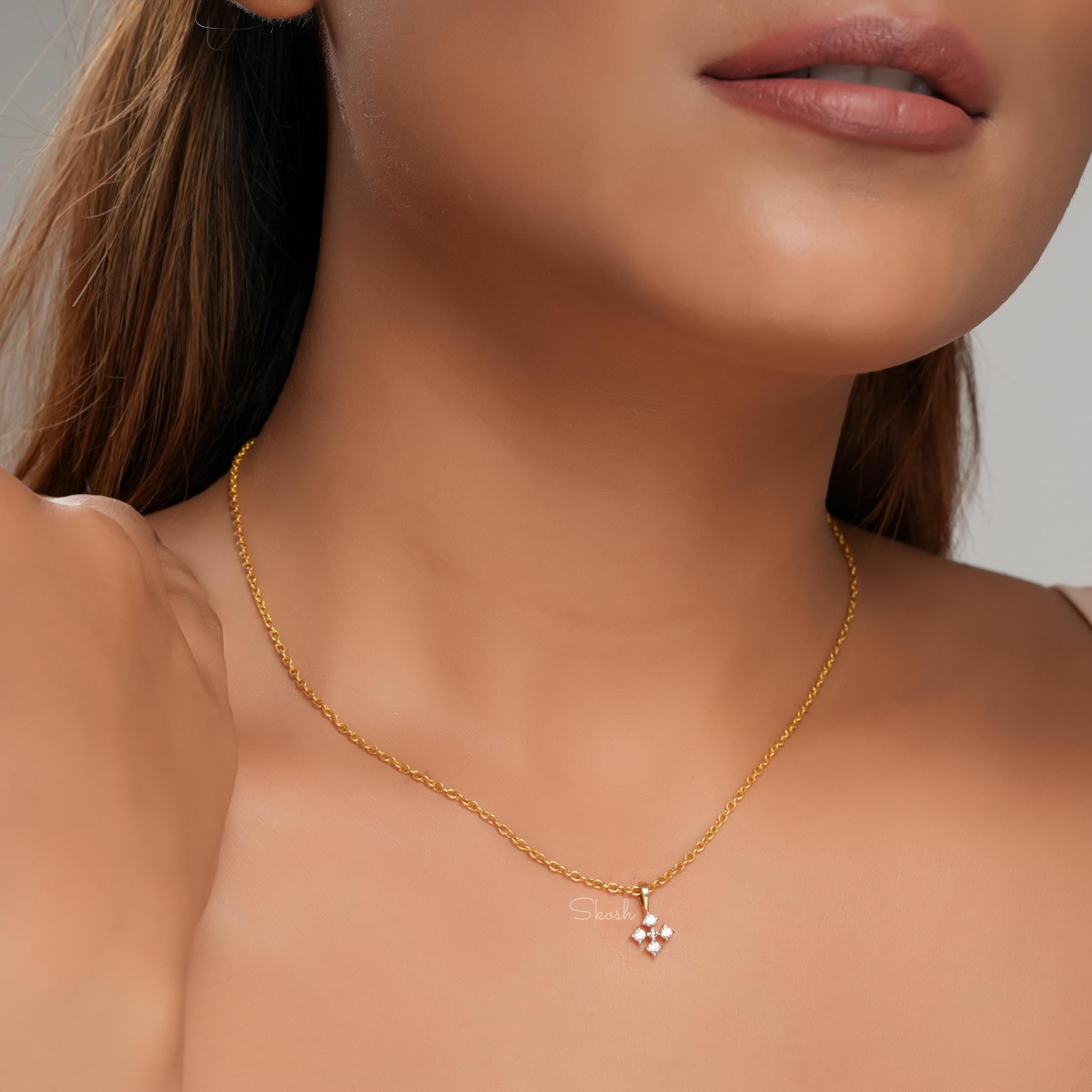 Four Pointer Diamond Charm Pendant Necklace