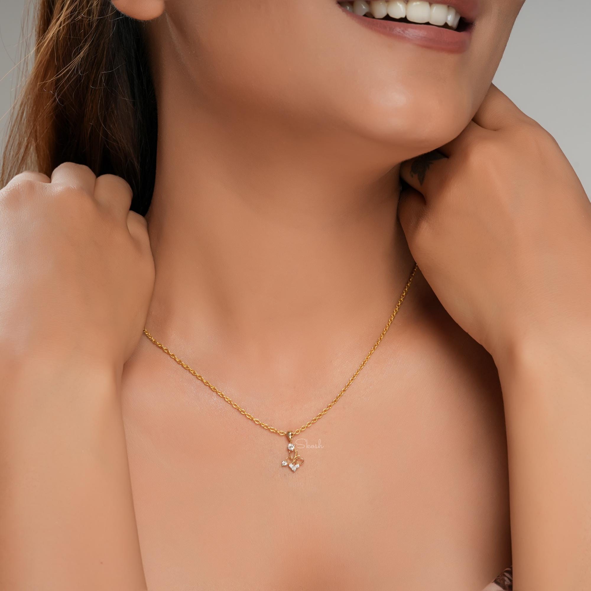 Lab Grown Diamond Butterfly Charm Pendant Necklace