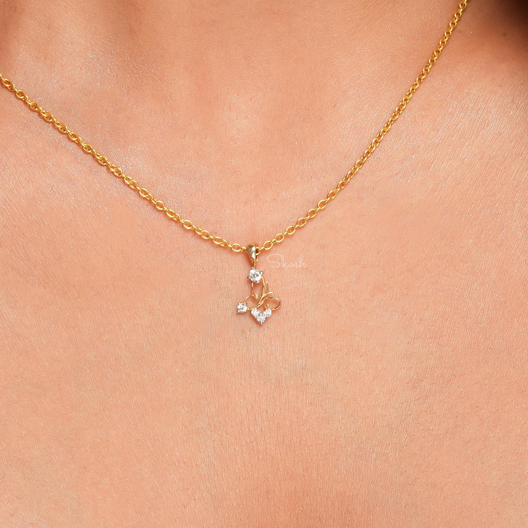 Lab Grown Diamond Butterfly Charm Pendant Necklace