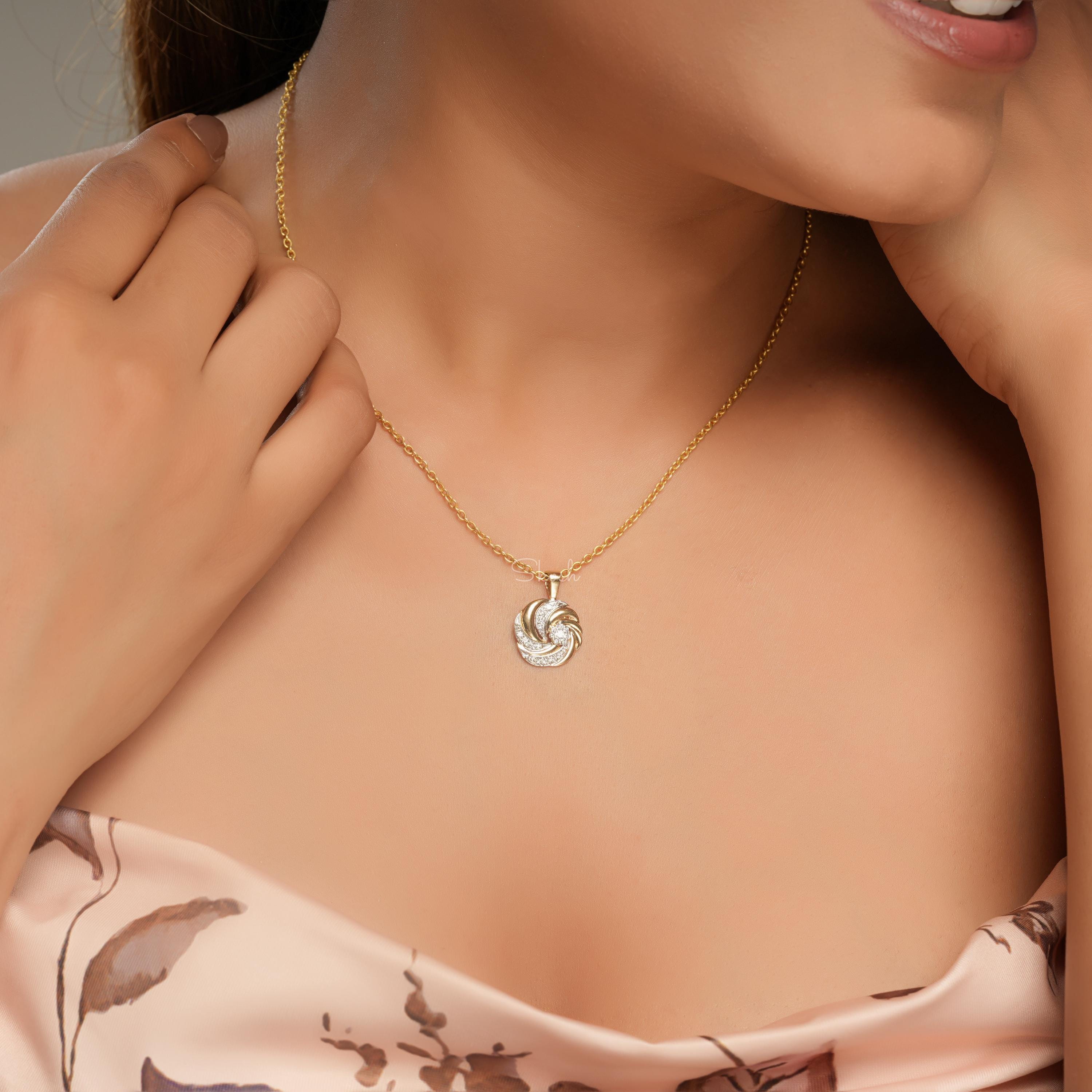 Round Swirl Cluster Diamond Charm Pendant