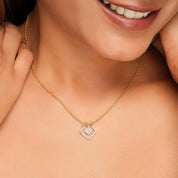 Geometric Square Diamond Charm Pendant Necklace