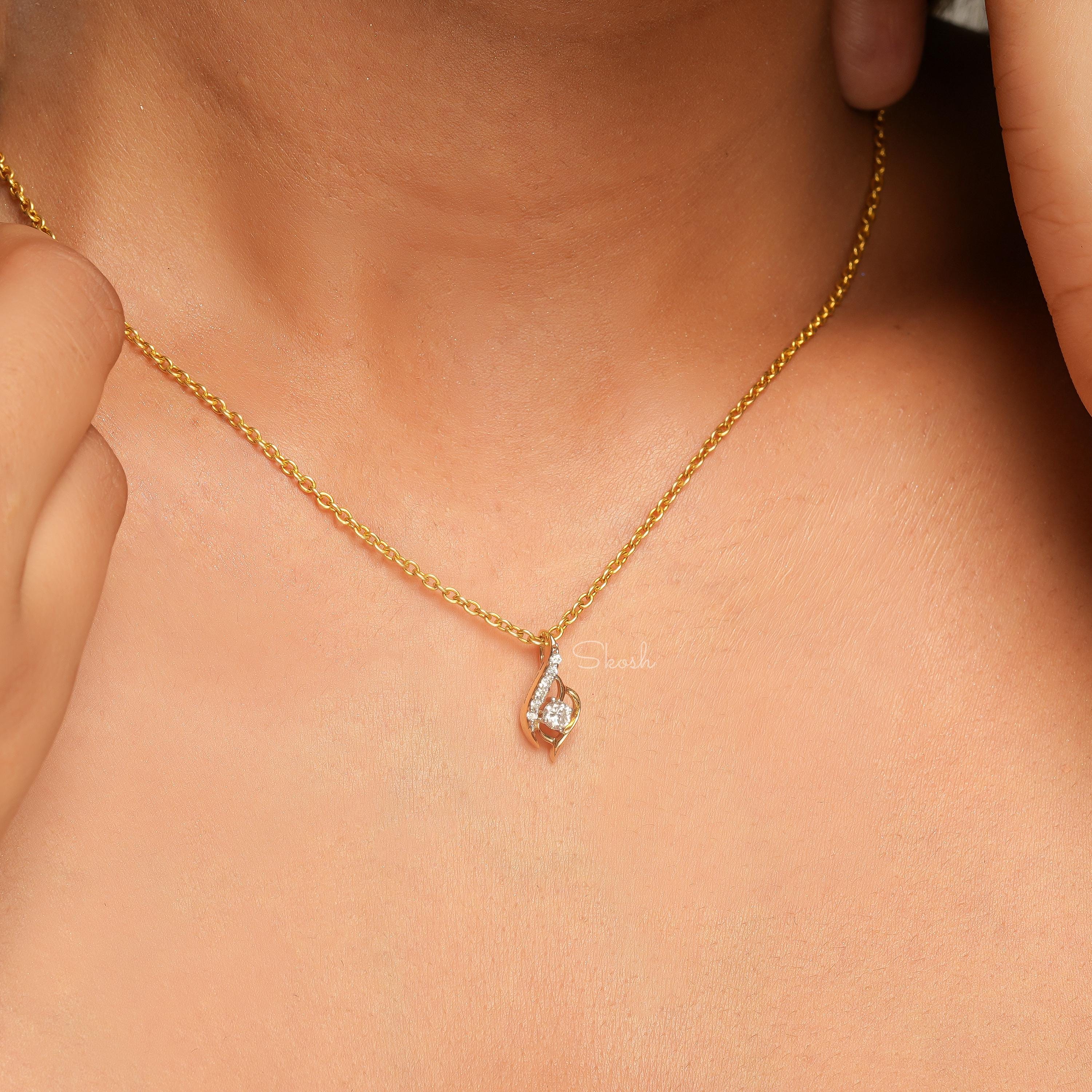 Dainty Solitaire Diamond Charm Pendant Necklace