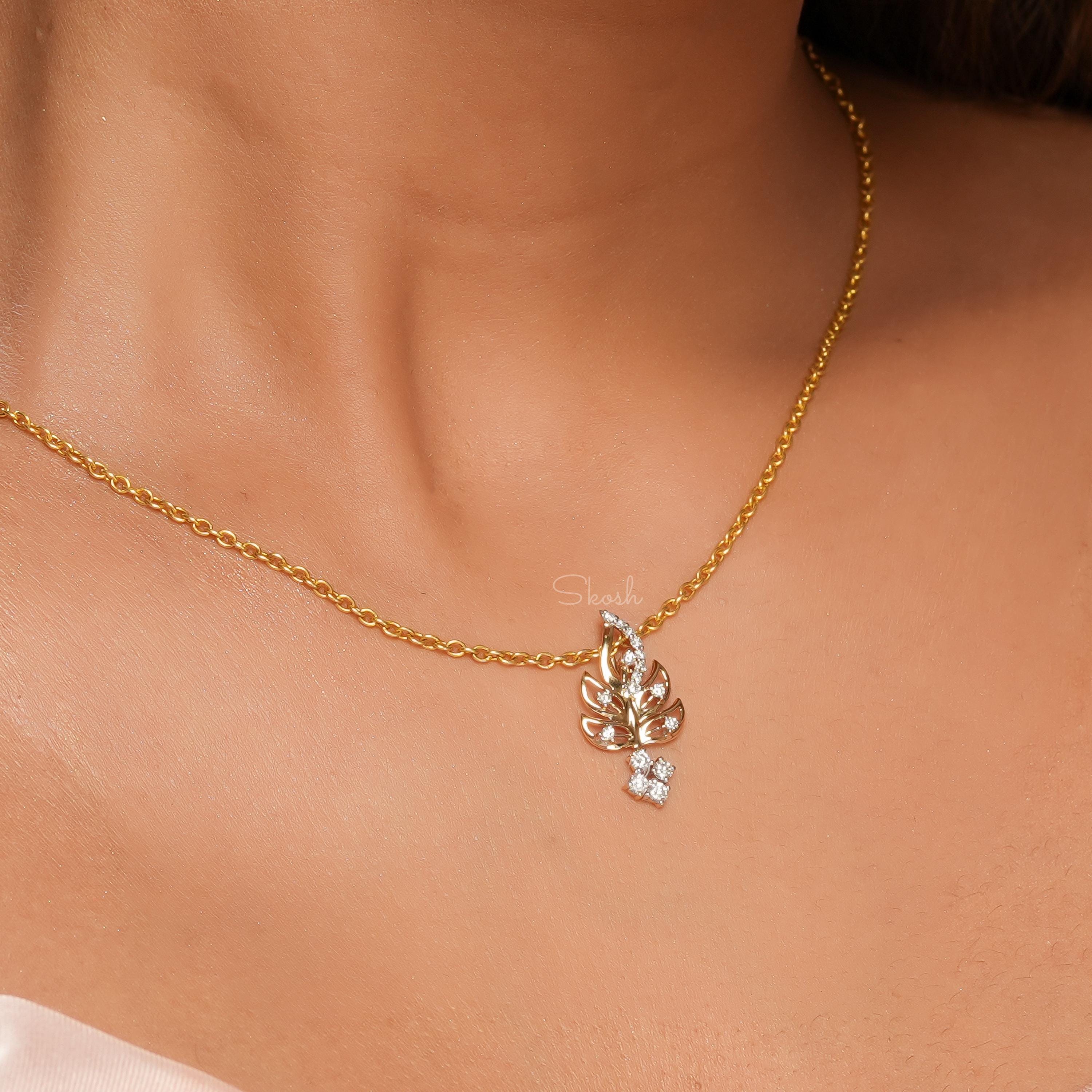 Leaf Branch Diamond Charm Pendant