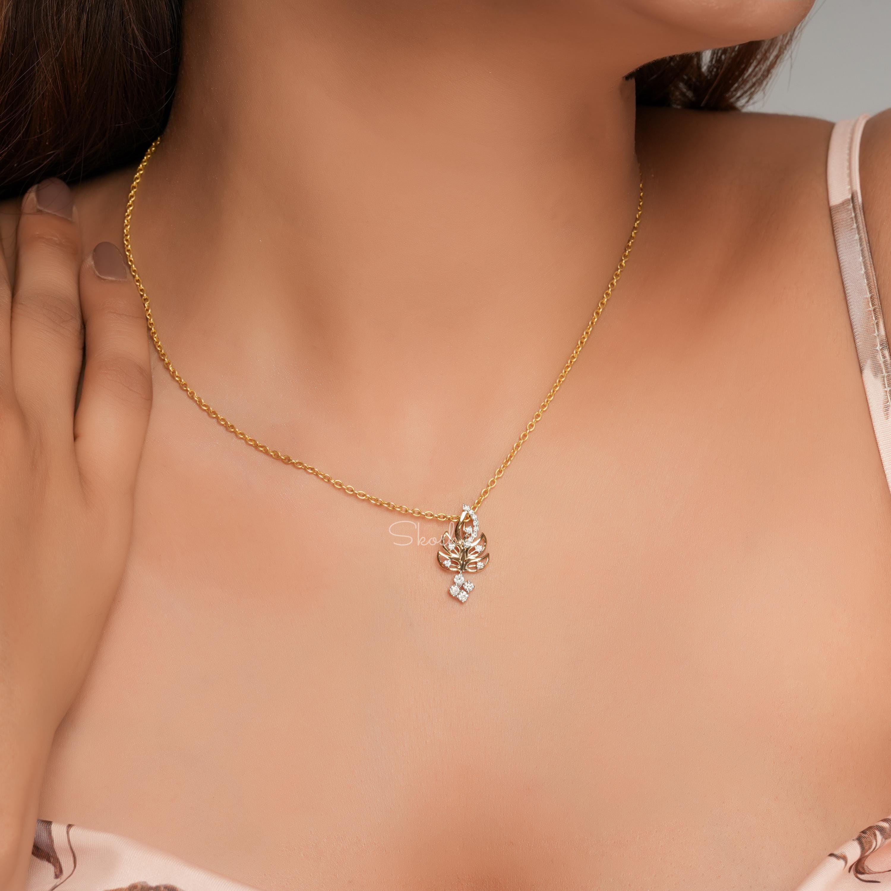 Leaf Branch Diamond Charm Pendant