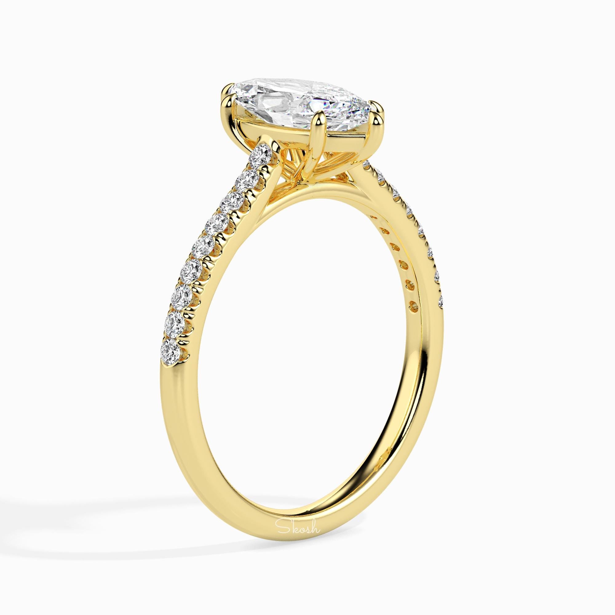 3 Carats Marquise Cut Diamond Engagement Pave Ring