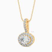 1 CTW Round Cut Halo Diamond Pendant Necklace