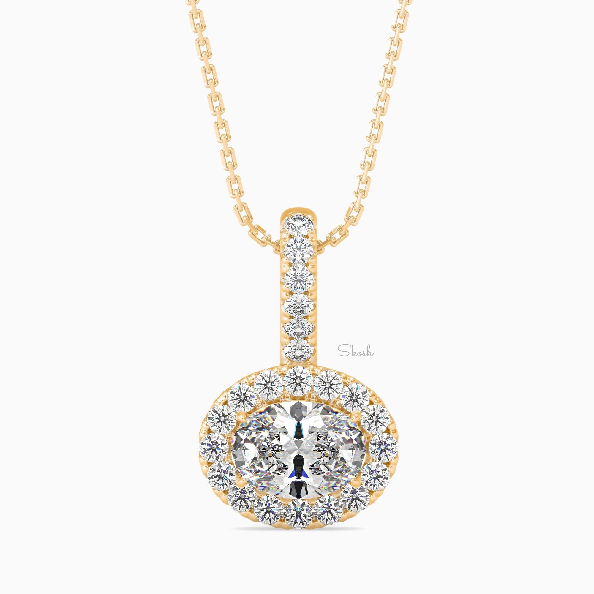 1 CTW Round Cut Halo Diamond Pendant Necklace