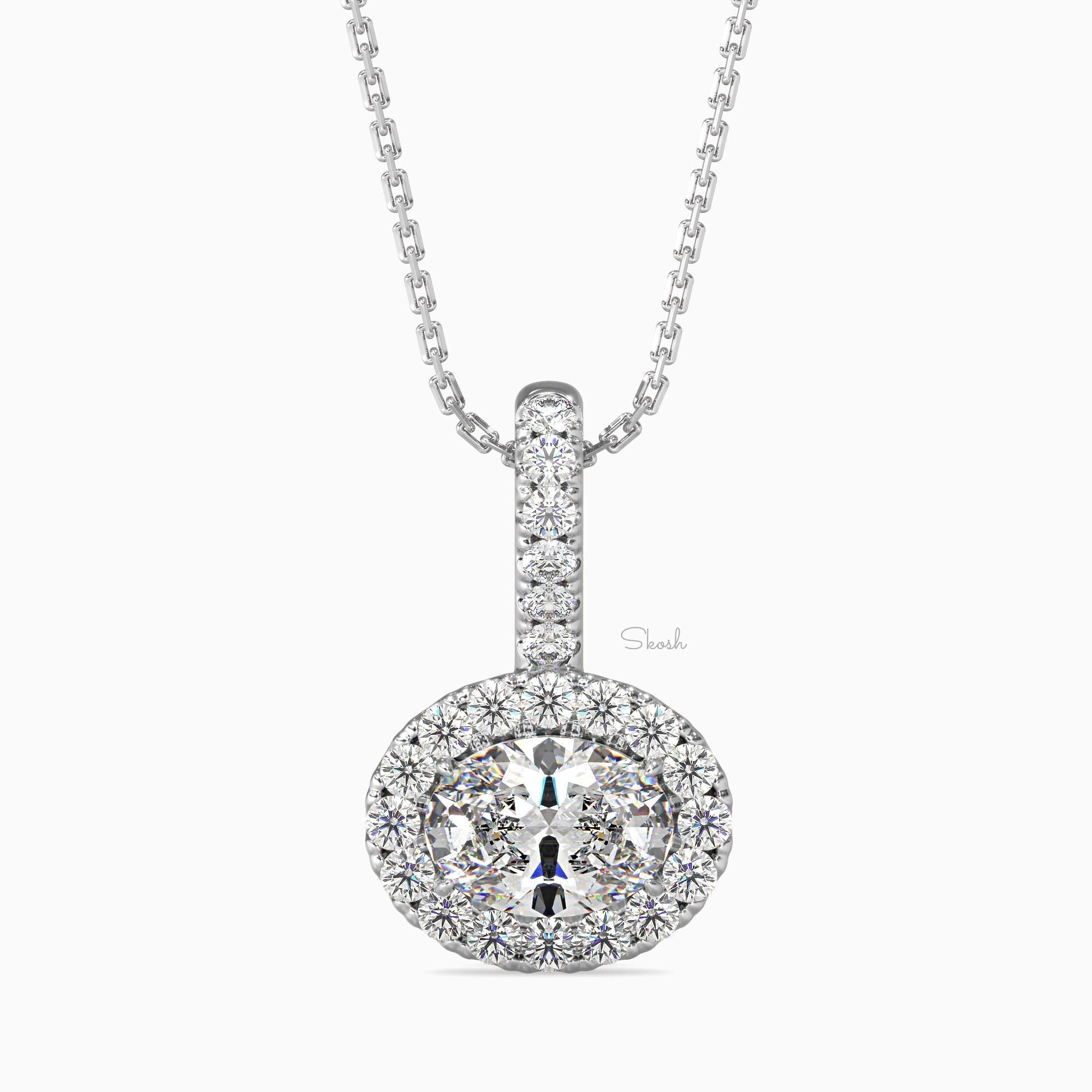 1 CTW Round Cut Halo Diamond Pendant Necklace