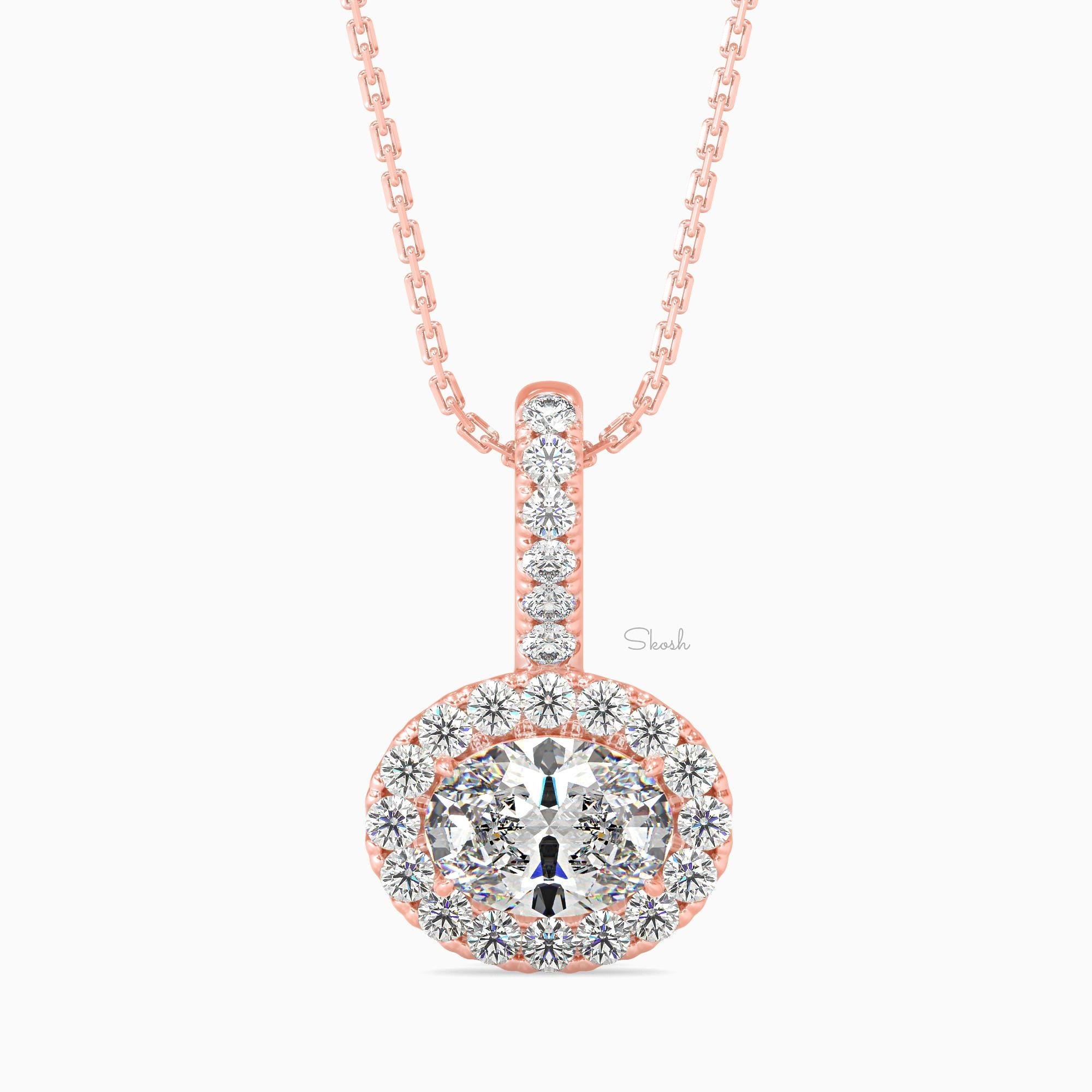 1 CTW Round Cut Halo Diamond Pendant Necklace