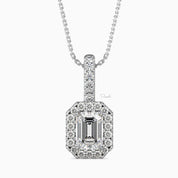 1 CTW Emerald Cut Halo Diamond Solitaire Pendant Necklace