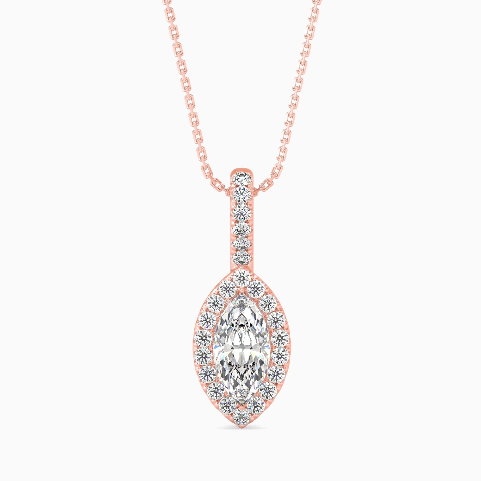 1 CTW Marquise Cut Lab Grown Diamond Solitaire Pendant Necklace