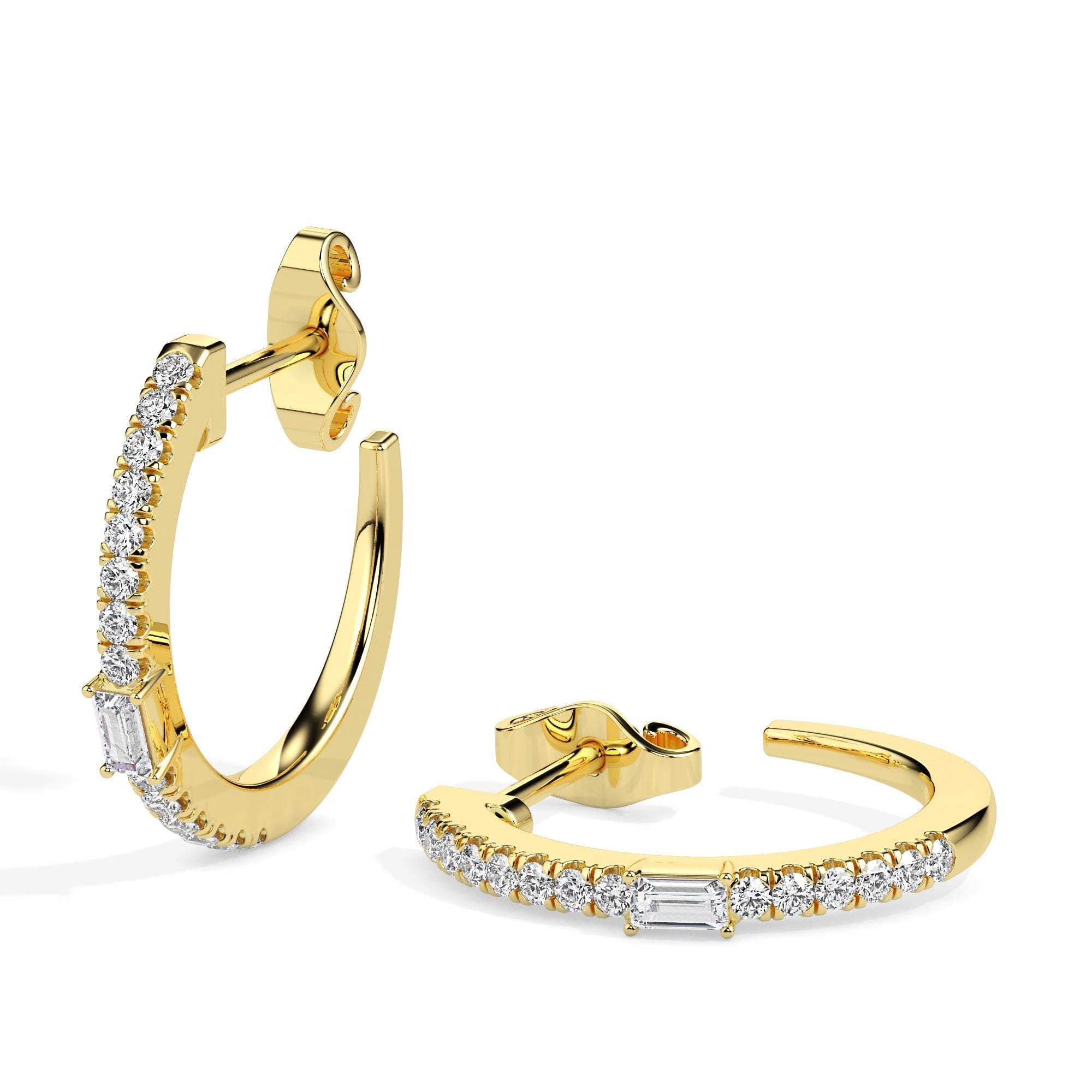 Dainty Baguette Lab Grown Diamonds Small Hoop Bridal Earrings